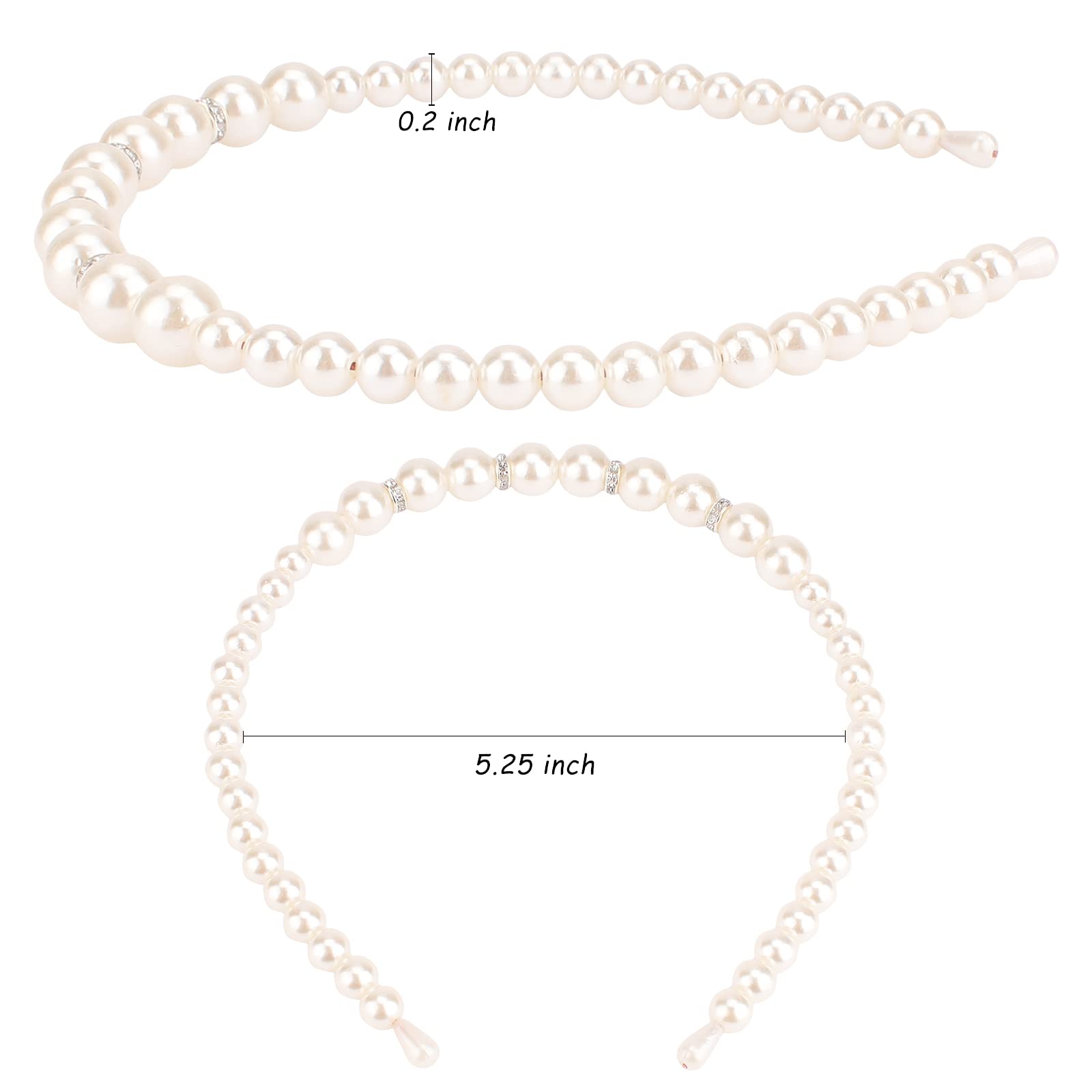 AMCAMI White Pearl Rhinestones Sparkly Beaded Hair Accessories - 6 PCS Headbands & Hair Hoops for Women & Girls | Fashionable Hairbands for Parties, Weddings & Daily Wear