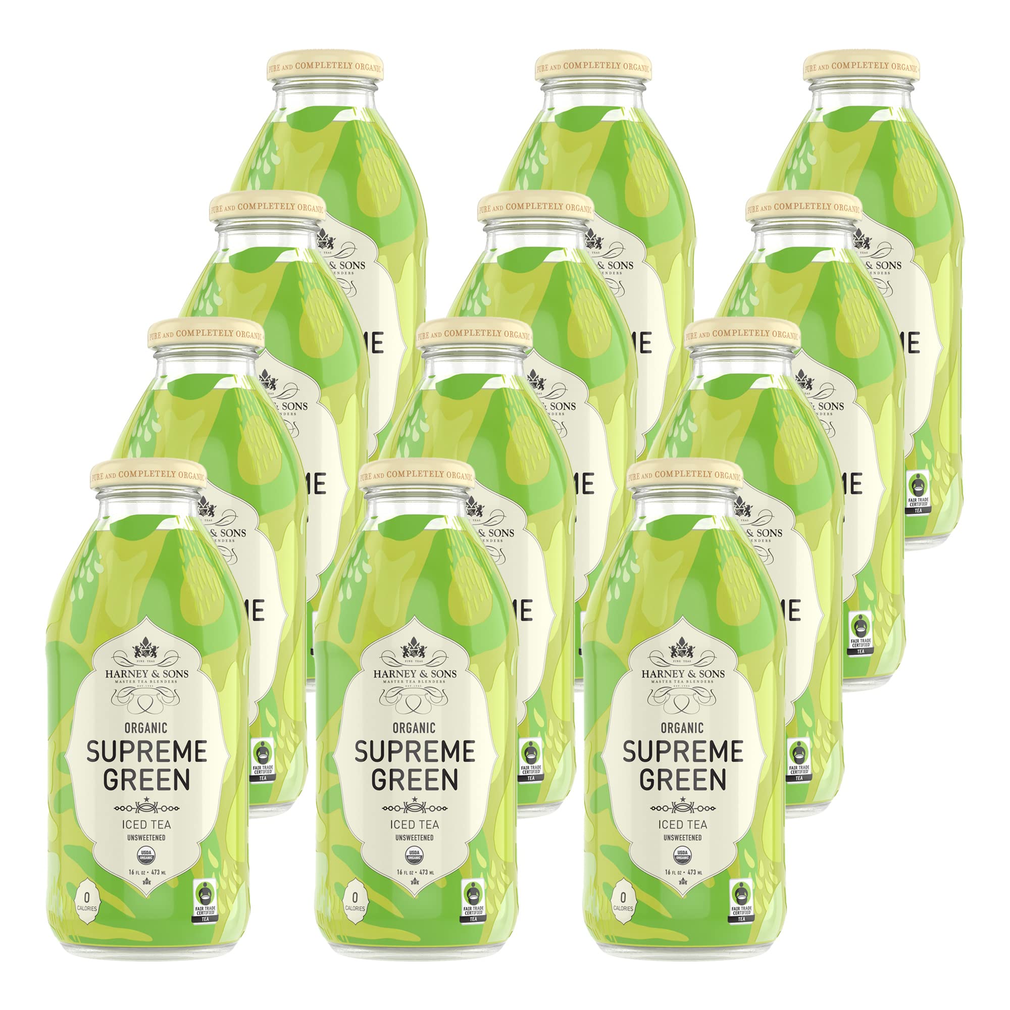 Harney & Sons Organic Supreme Green Unsweetened Iced Tea - 16oz Bottles (Pack of 12) | Refreshing & Healthy Beverage for Home, Office & Outdoor Activities