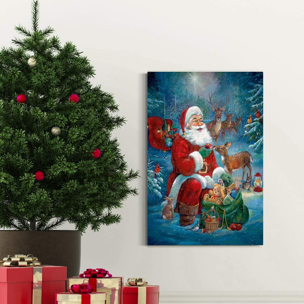 Santa's Pit Stop Wall Art - Premium Gallery Wrapped Canvas Decor with Red Cardinal & Reindeer | Festive Christmas & Winter Home Decorations | Ready to Hang 32x48 Inches | Made in USA | Perfect for Living Room, Bedroom or Holiday Office Decor