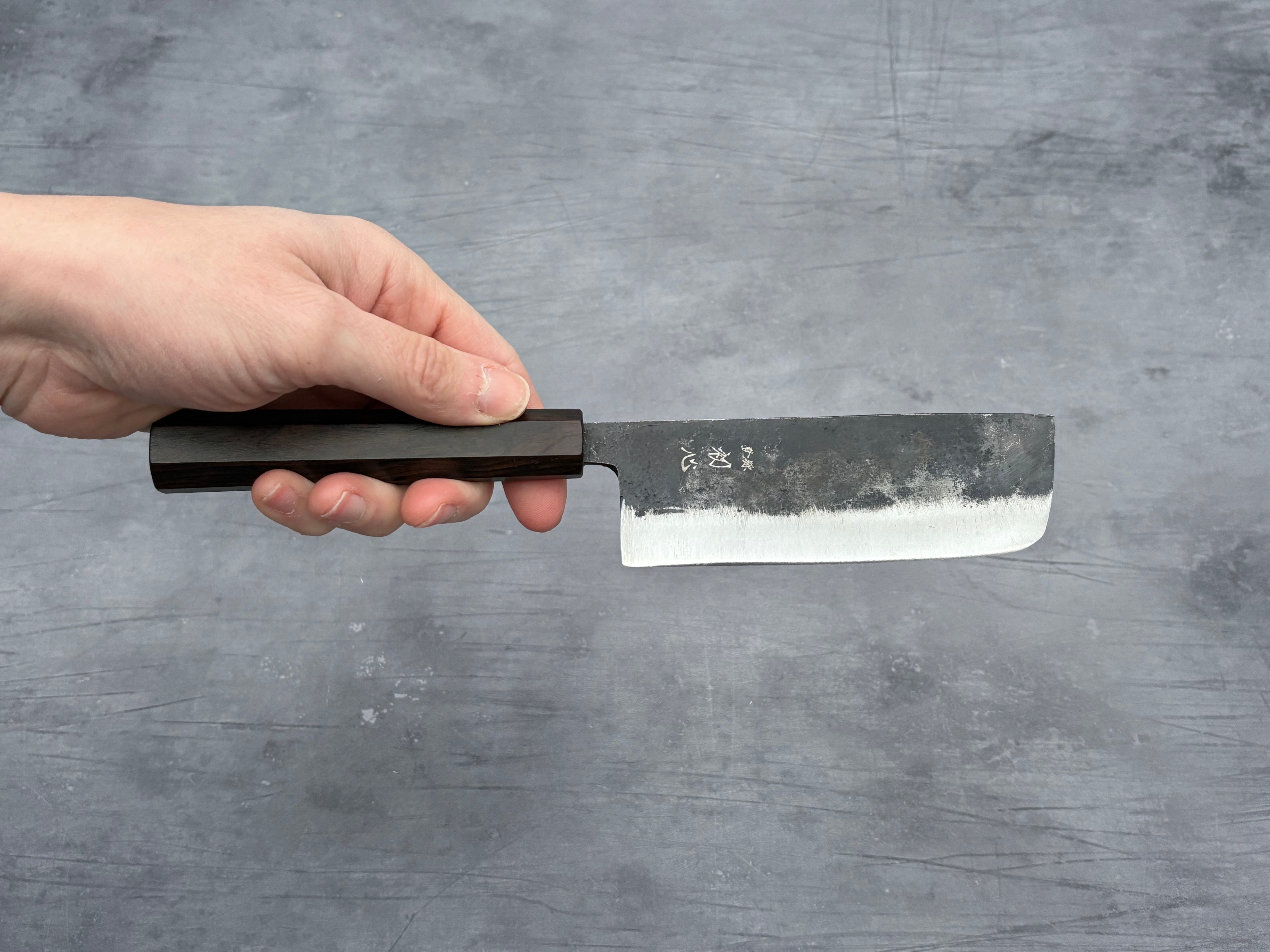 Hatsukokoro Kurogane Blue #2 Nakiri Knife 120mm - Japanese Carbon Steel Kitchen Knife for Precision Vegetable Slicing and Chopping - Perfect for Home Chefs and Professional Kitchens