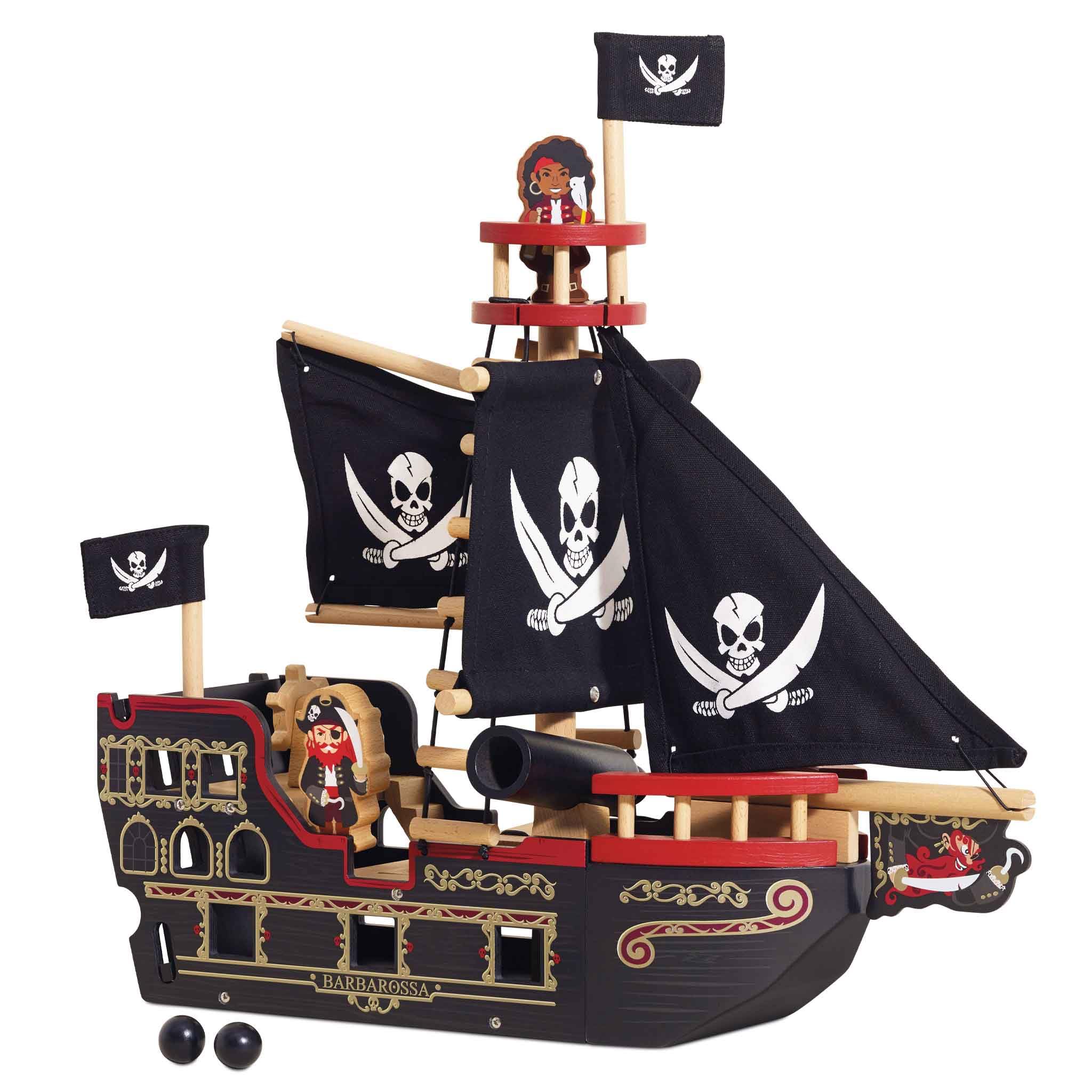 Le Toy Van Barbarossa Pirate Ship Set - Premium Wooden Toy for Kids Ages 3+ | Imaginative Play, Gift for Boys & Girls, Preschool Learning Activity