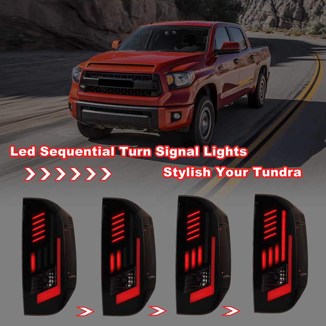 ROXX LED Tail Lights Assembly for 2014-2022 Toyota Tundra - Smoke Sequential Turn Signals, DRL & Brake Lights - Pair for Pickup Truck (Passenger & Driver Side) - Upgrade for Night Driving & Enhanced Safety