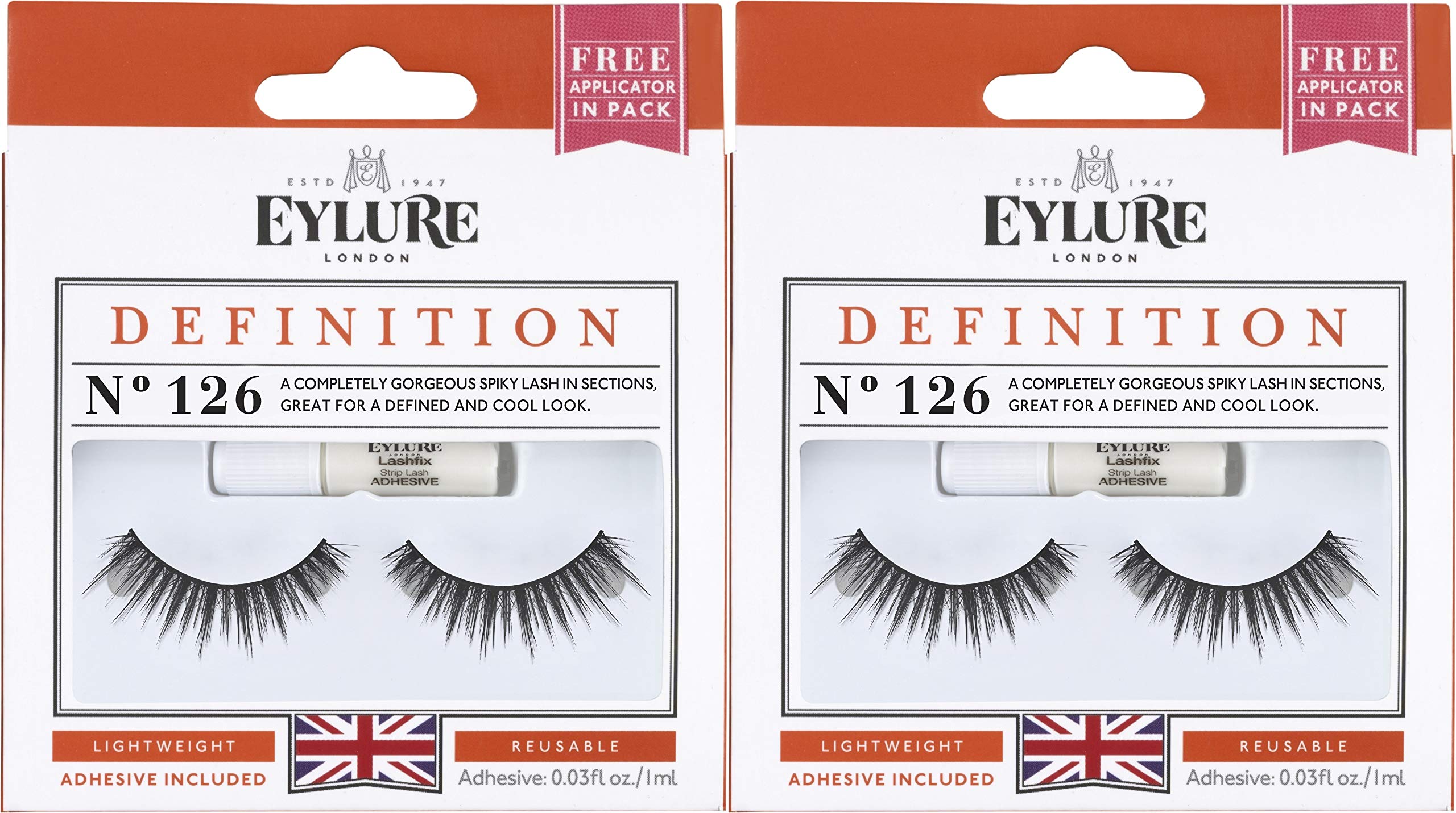 Eylure Dramatic False Eyelashes No. 126 - Reusable Fake Lashes with Adhesive Glue - 2 Pairs for Night Out, Party & Special Occasion Makeup