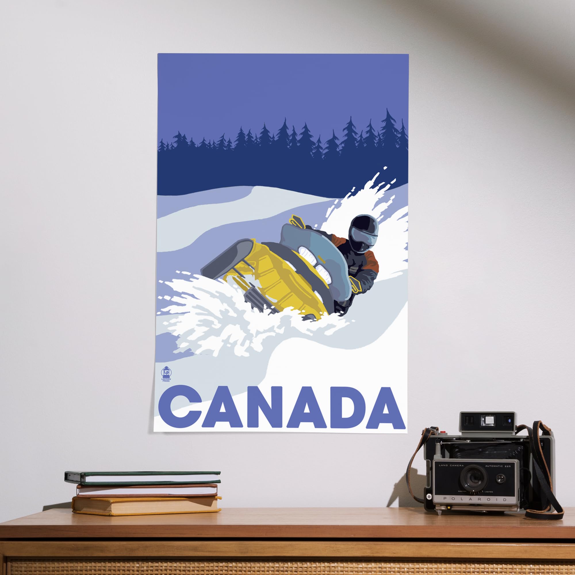 Lantern Press 16x24 Inch Giclee Art Print - Snowmobile Winter Scene in Canada - Perfect for Home Decor, Office Wall Art & Cabin Living Room