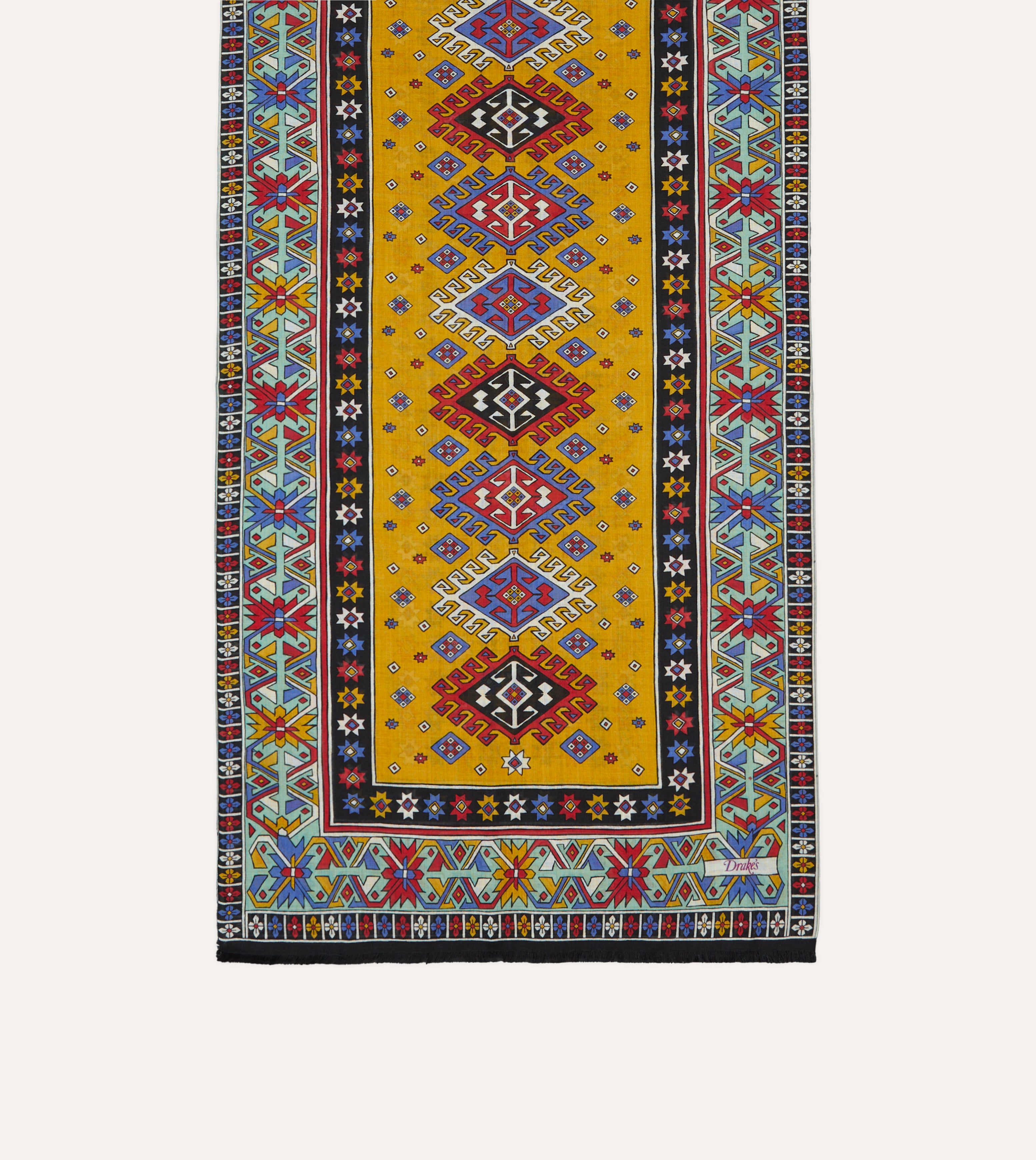 Luxury Gold & Green Kilim Print Tubular Wool Silk Scarf - Soft & Warm Winter Fashion Accessory for Women, Perfect for Office, Travel & Special Occasions