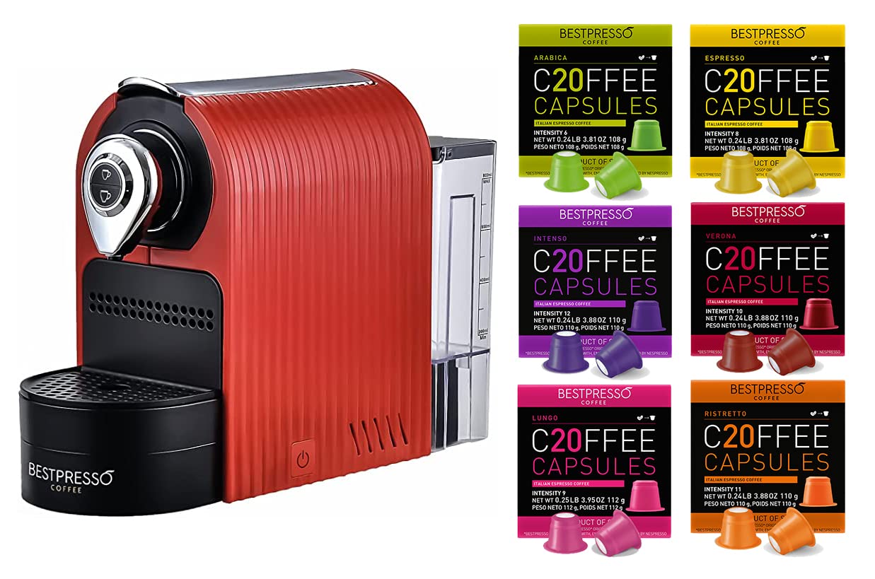 Bestpresso Espresso Machine - Single Serve Coffee Maker for Nespresso Original Capsules, 120 Pods Variety Pack | Perfect for Home, Office & Gifts | Fast Brewing & Compact Design