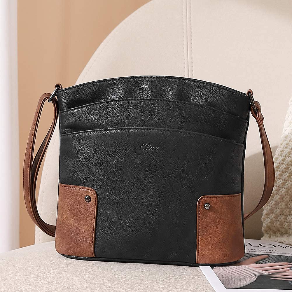 CLUCI Women's Vintage Leather Crossbody Bag with Triple Pockets - Stylish Shoulder Purse for Travel, Vacation & Everyday Use