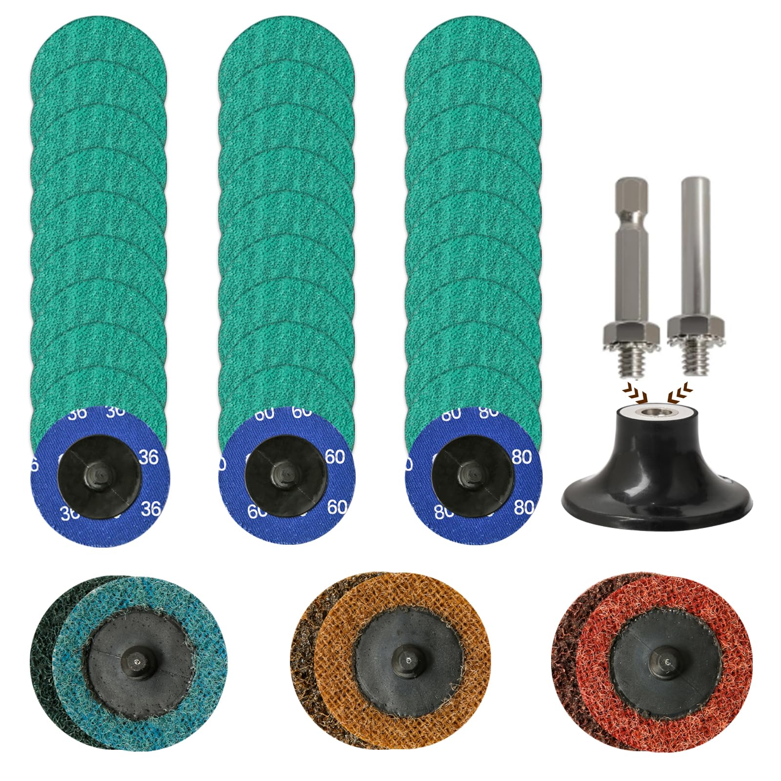 2 Inch Green Zirconia Roll Lock Quick Change Sanding Discs Set with 1/4