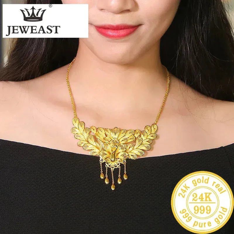 24K Pure Gold Necklace for Women - Real AU 999 Solid Gold Chain, Classic Trendy Party Jewelry Gift for Anniversary, Valentine's Day & Special Occasions - Elegant Everyday & Evening Wear Accessory