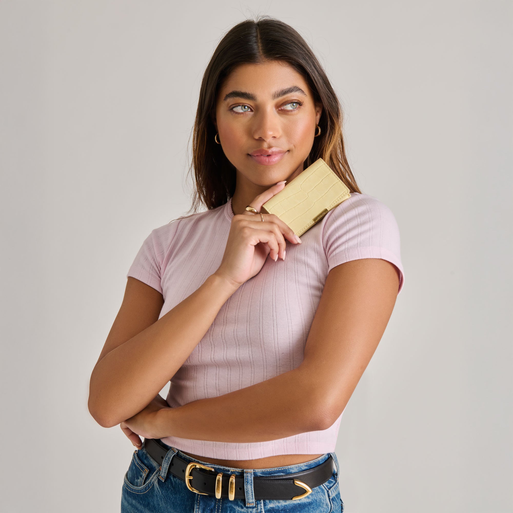 Stella Mini Me Wallet in Butter Yellow Crocodile Embossed Leather - Perfect for Everyday Use, Travel & Gift Giving