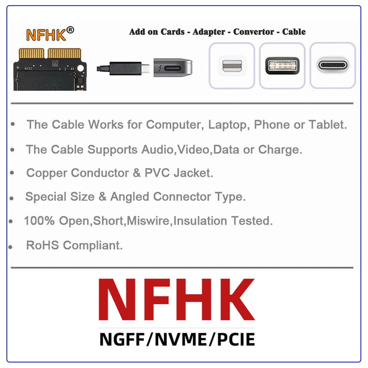 NFHK USB4 USB-C to Mini DisplayPort Cable - 8K 60Hz & 4K UHD Monitor Display Adapter - Perfect for Gaming, Video Editing & Multi-Screen Workstations