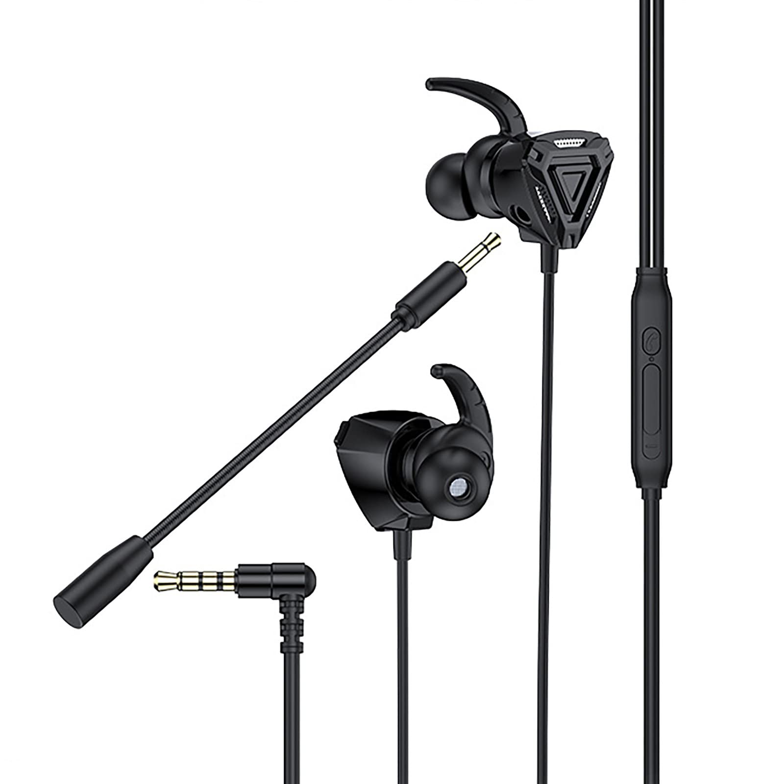 Boddenly D08 3.5mm Wired Gaming Headset with Earhook Design, Stereo Sound & Dual Mic - In-Ear Headphones with Remote Control - Perfect for PC, Mobile Gaming & Online Meetings (Black, One Size)