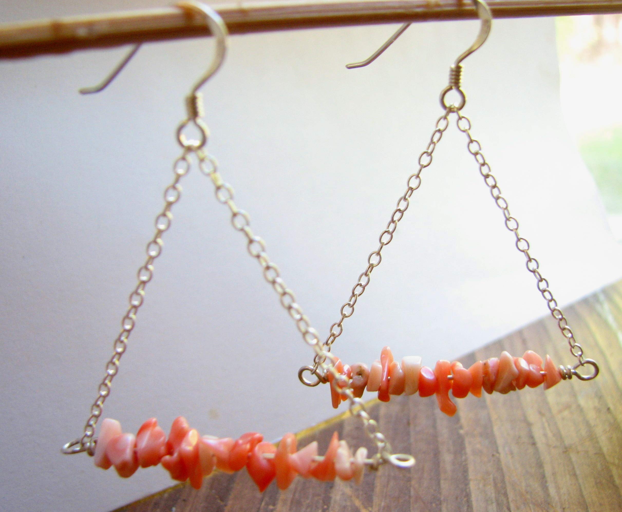 Sterling Silver Pink Shell Beaded Triangle Bar Earrings for Women - Dainty Boho Beach Jewelry Gift for Her - Perfect for Summer, Vacations & Special Occasions