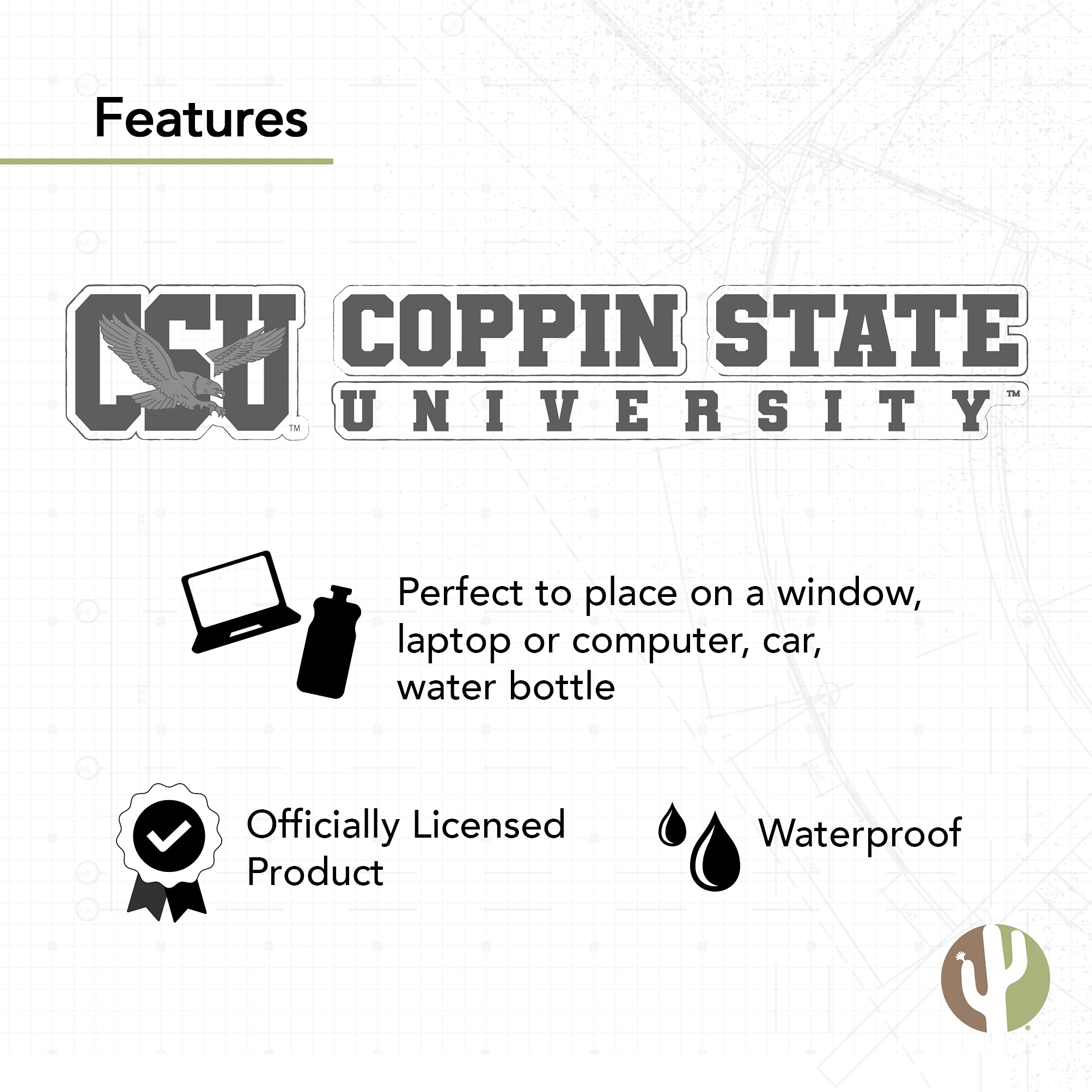 Desert Cactus Coppin State University Sticker - CSU Eagles Name Logo Vinyl Decal - 8 Inch Waterproof Sticker for Laptop, Water Bottle, Car, Scrapbook - Perfect for School Spirit, College Pride & DIY Crafts