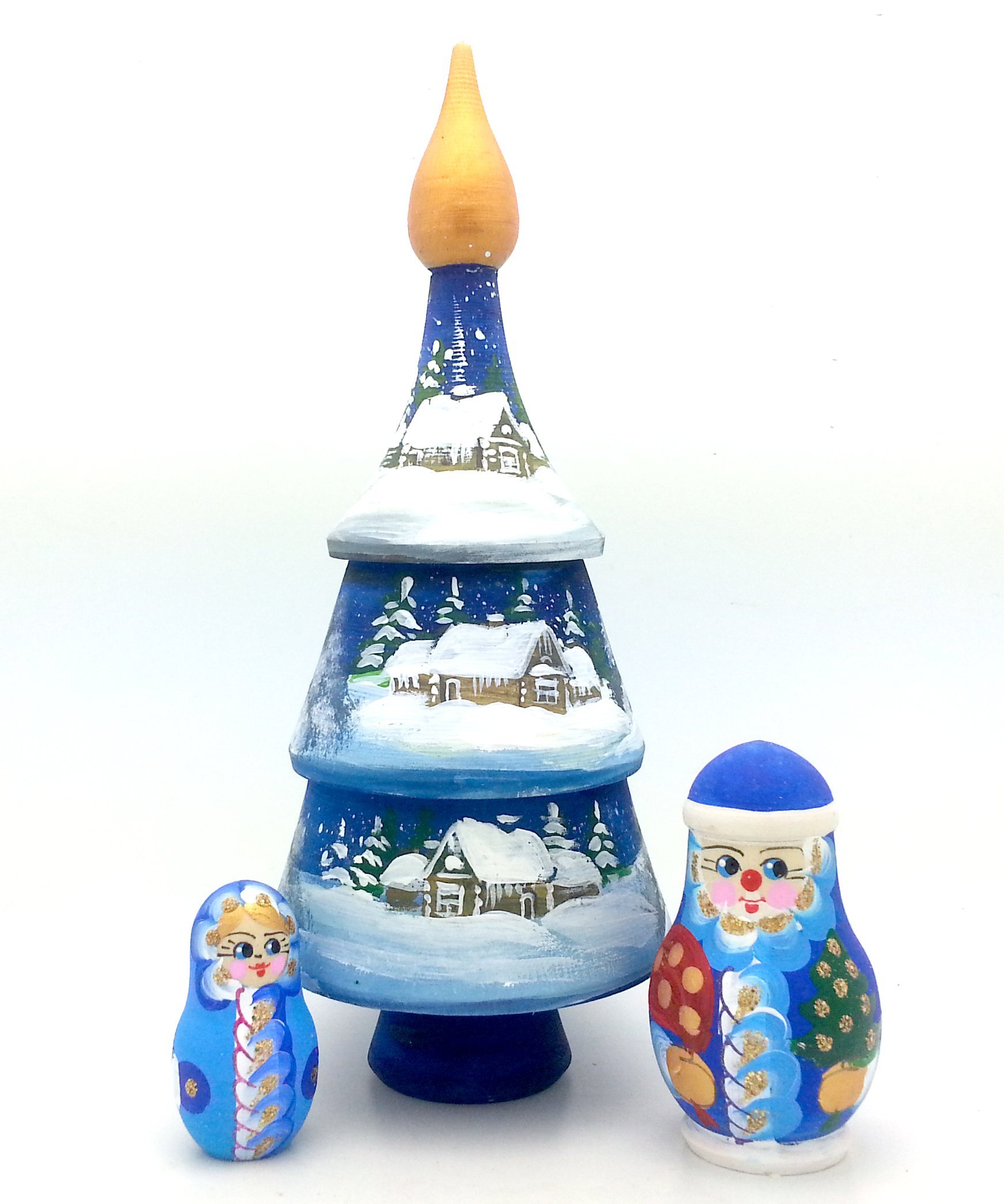 Hand-Painted Christmas Tree Santa Nesting Dolls 3-Piece Set - Watercolor Artisan Gift for Holidays, Home Decor & Festive Collectibles | Perfect for Christmas Decorations, Gifts & Holiday Parties