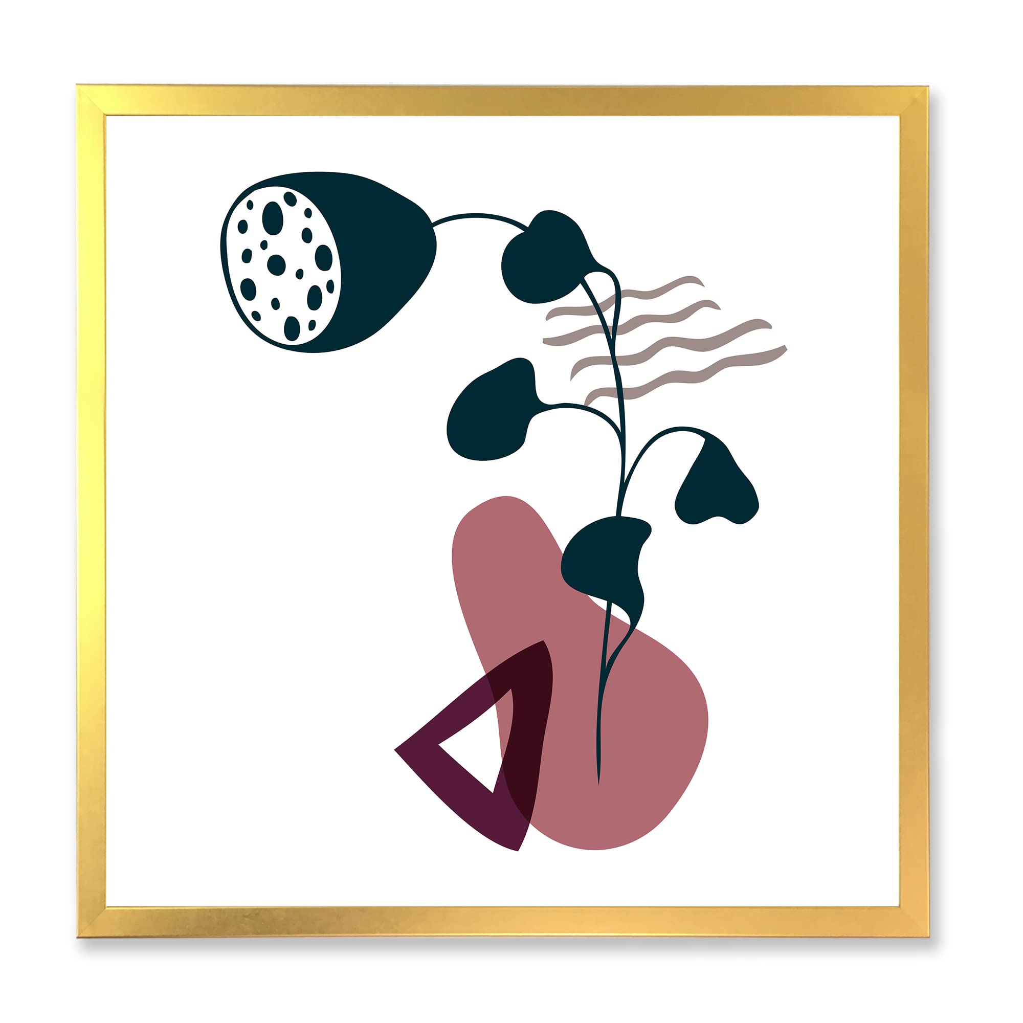 DesignQ Modern Abstract Floral Framed Wall Art - Elementary Shapes & Botanical Prints for Living Room, Bedroom & Office Decor