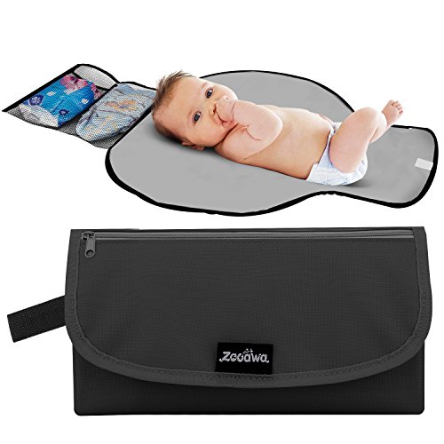 **Zooawa Waterproof Baby Diaper Changing Pad - Lightweight Travel Diaper Clutch for Newborns & Toddlers (Boy & Girl) with Mesh Pockets - Perfect for Christmas Gifts, On-the-Go Diaper Changes & Nursery Essentials - Black**