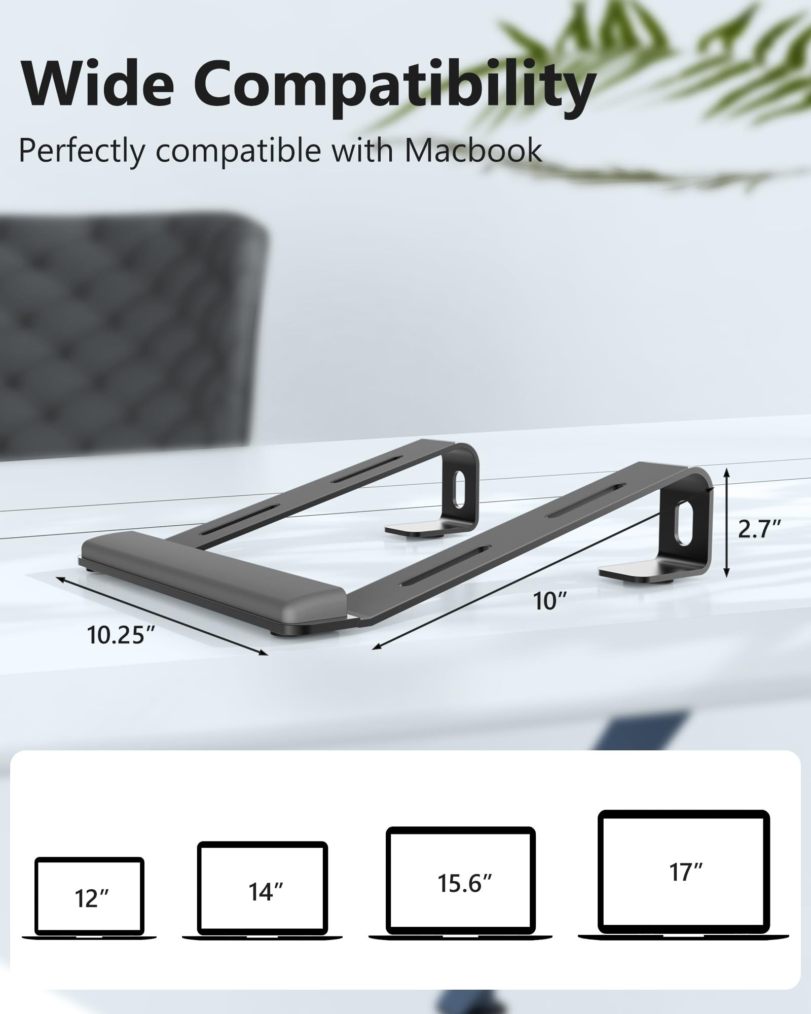 Ergonomic Laptop Stand for Desk with Detachable Wrist Support - Adjustable Computer Riser Holder for MacBook Air Pro, HP, Dell, XPS (10-17 Inch) - Black | Perfect for Home Office, Gaming & Workspace Setup