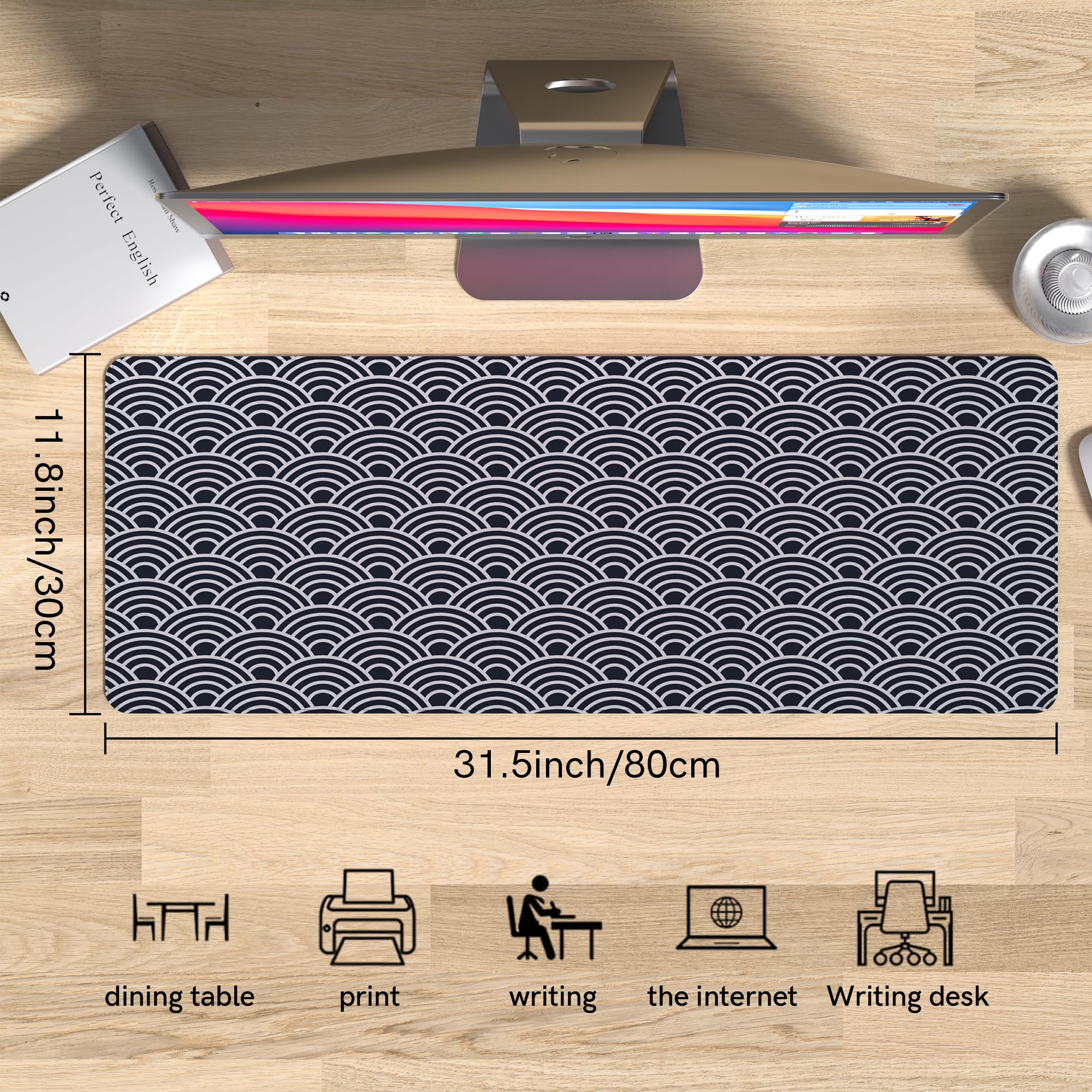 Extra Large Gaming Mouse Pad - XXL Non-Slip Desk Mat for Keyboard & Mouse | Waterproof Office Computer Accessories for PC/Laptop | Black & White Geometric Pattern | Perfect for Gamers, Programmers & Office Workers