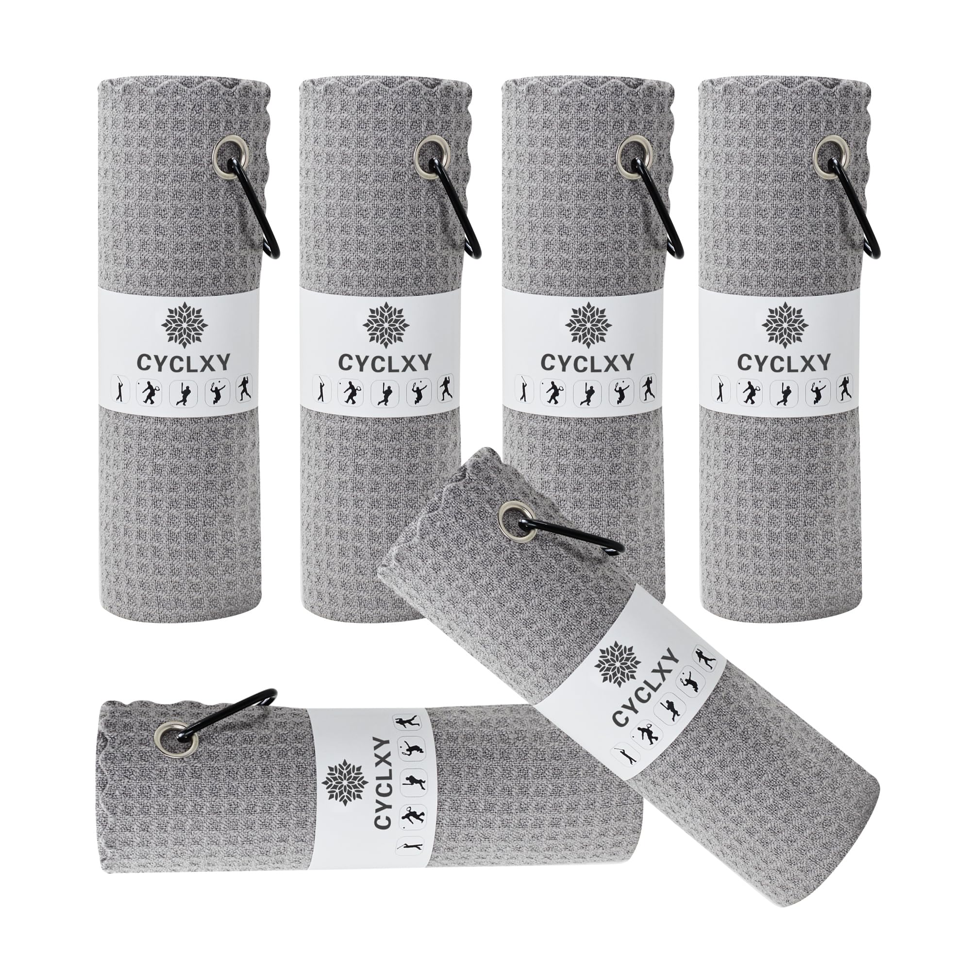 6 Pack Premium Microfiber Golf Towels 16x16 Inches - Waffle Weave Golf Accessories for Men & Women - Great for Golf Bags, Fishing, Gym & Car Cleaning - Includes Carabiner Clip - Ideal Golf Gift & Multi-Purpose Kitchen Towel