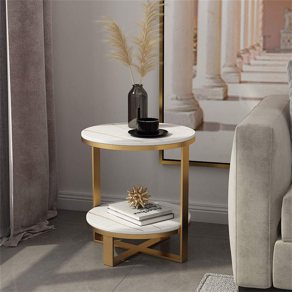 Modern 2-Tier Concrete Coffee Table with Storage Shelf - White & Black End Table for Living Room, Bedroom, Office | Space-Saving Console Table for Small Apartments & Balconies