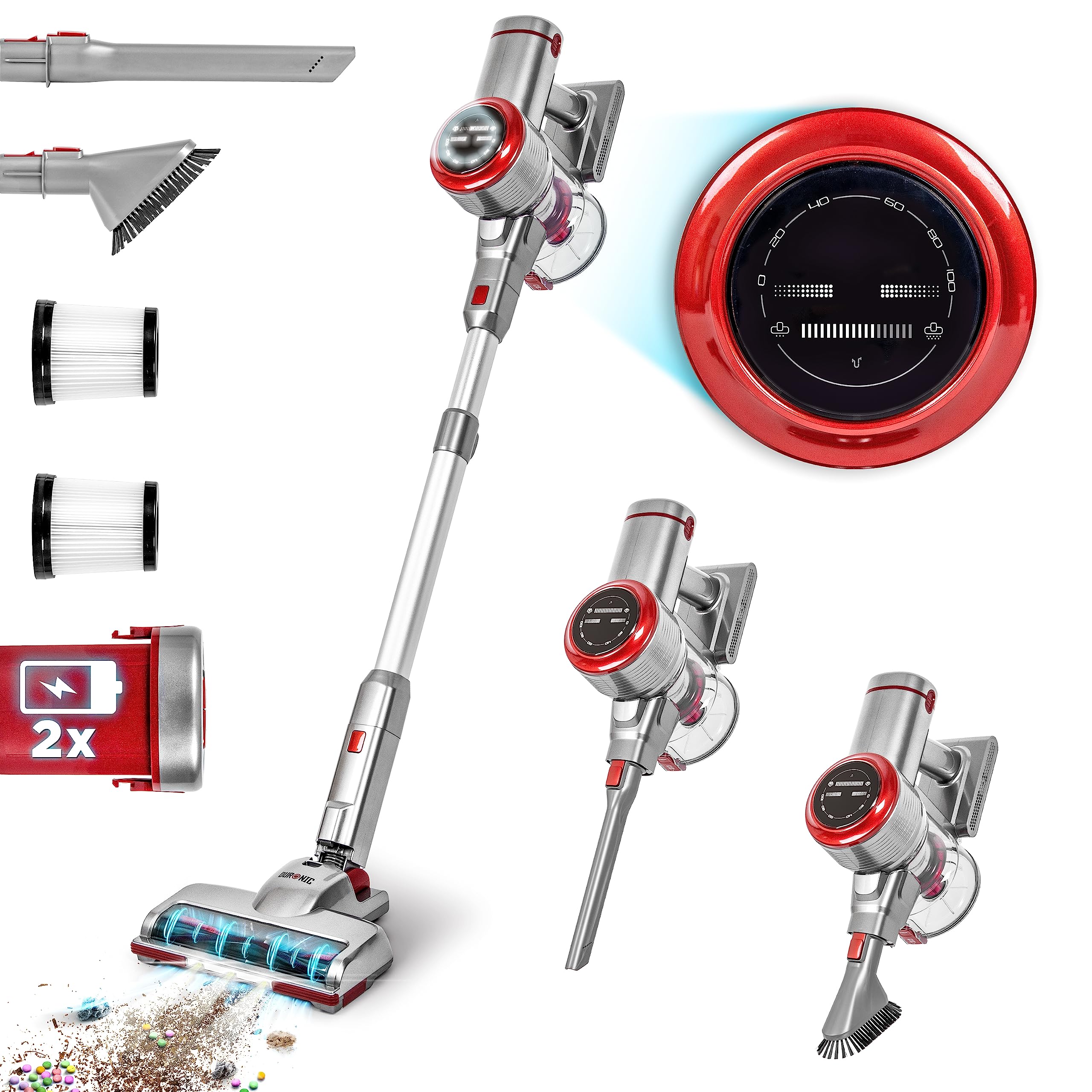 Duronic VC28 Cordless Vacuum Cleaner - 220W Powerful Suction, HEPA Filtration, 2 Rechargeable Batteries & Accessories - Lightweight for Carpets & Hard Floors - Ideal for Home, Car & Pet Hair Cleaning