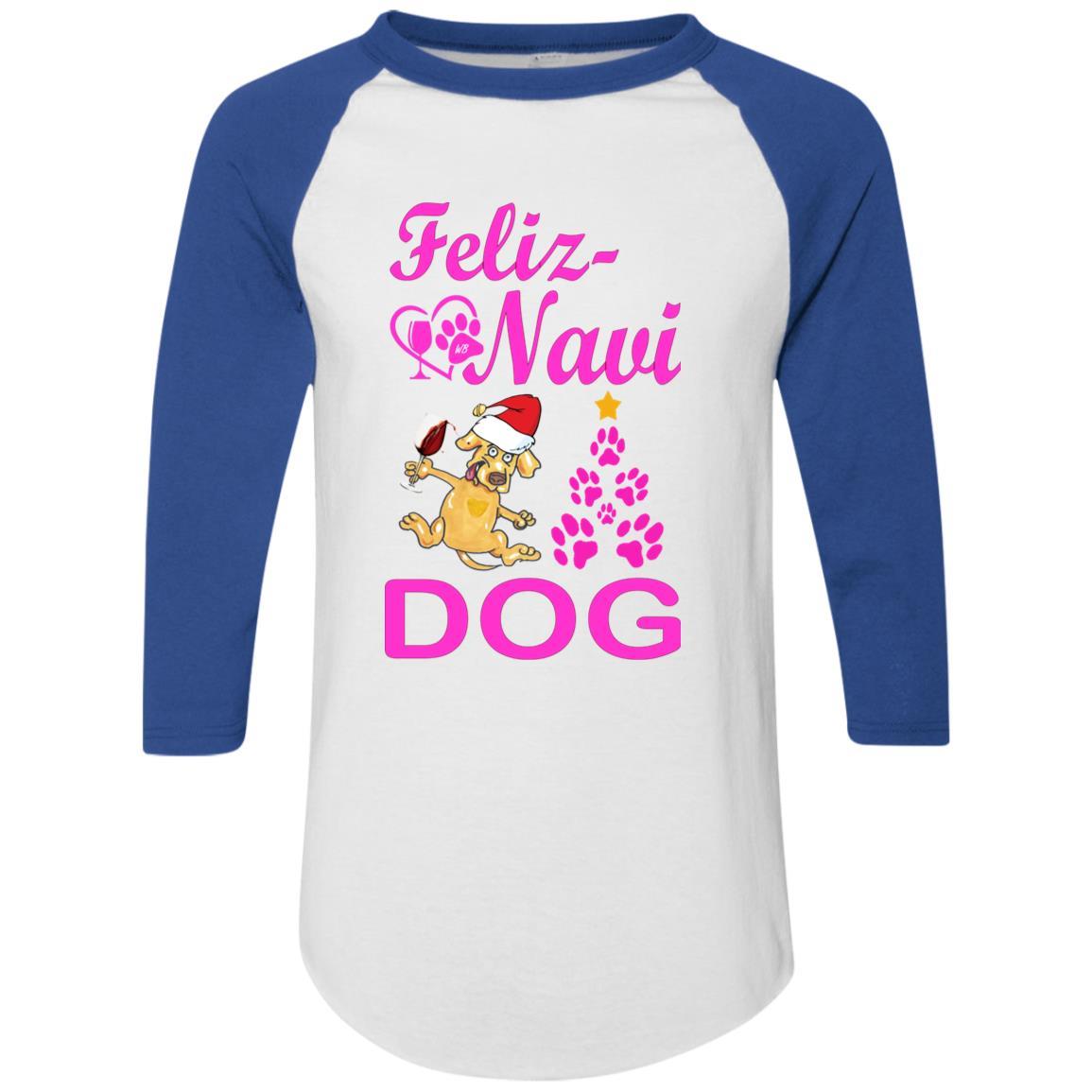 Feliz Navidad Dog Christmas Sweater - Pink Colorblock Raglan Jersey for Small & Large Dogs | Holiday Pet Outfit for Parties & Photos