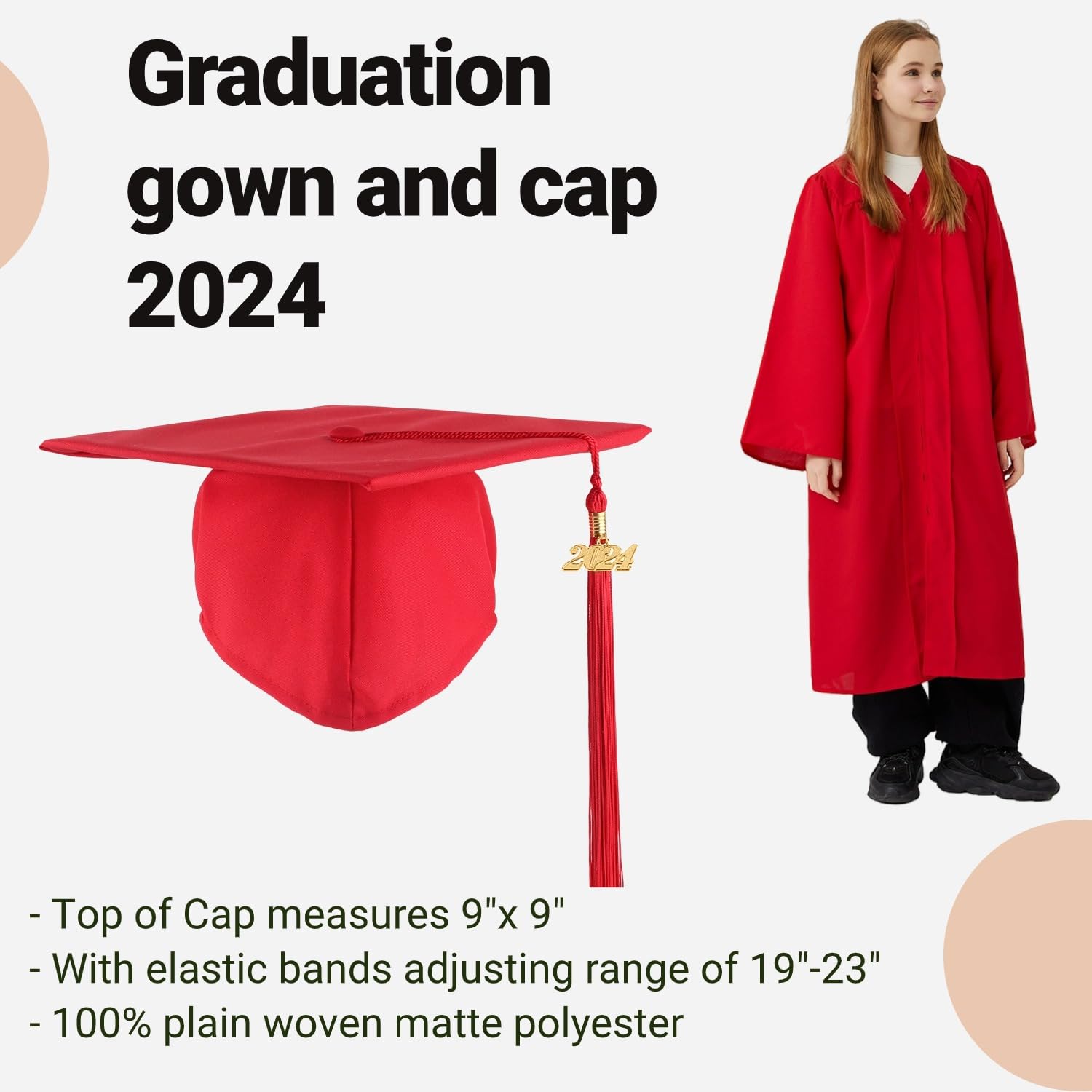 2024-2025 Graduation Gown Set - Matte Finish Unisex Cap & Gown for Adults - Perfect for High School & College Graduation Ceremonies, Photo Shoots & Academic Events