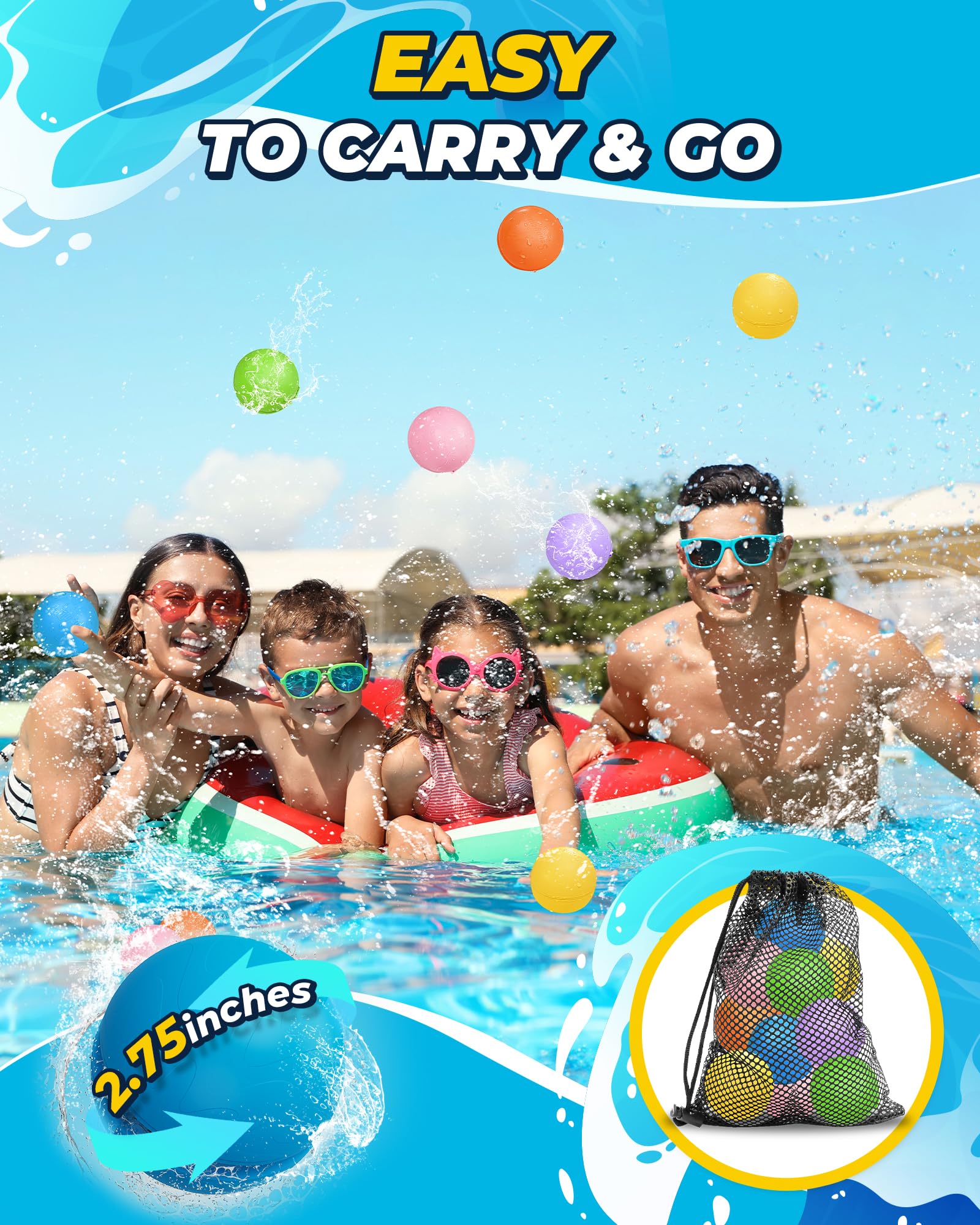 SOPPYCID Reusable Magnetic Water Balloons - 6 Pack Quick Fill Self Sealing Water Bombs for Kids & Adults - Fun Outdoor Summer Toys for Water Polo Fights, Pool Parties, Backyard Games, and Beach Activities - Includes Storage Bag
