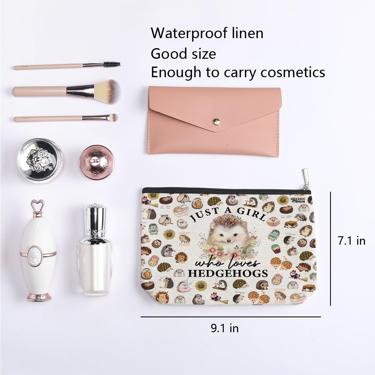 Cute Hedgehog Makeup Bag for Women & Girls - Funny Animal Lover Gift for Birthday, Christmas - Perfect for Daughter, Sister, Bestie, Niece - Great for Travel & Daily Use