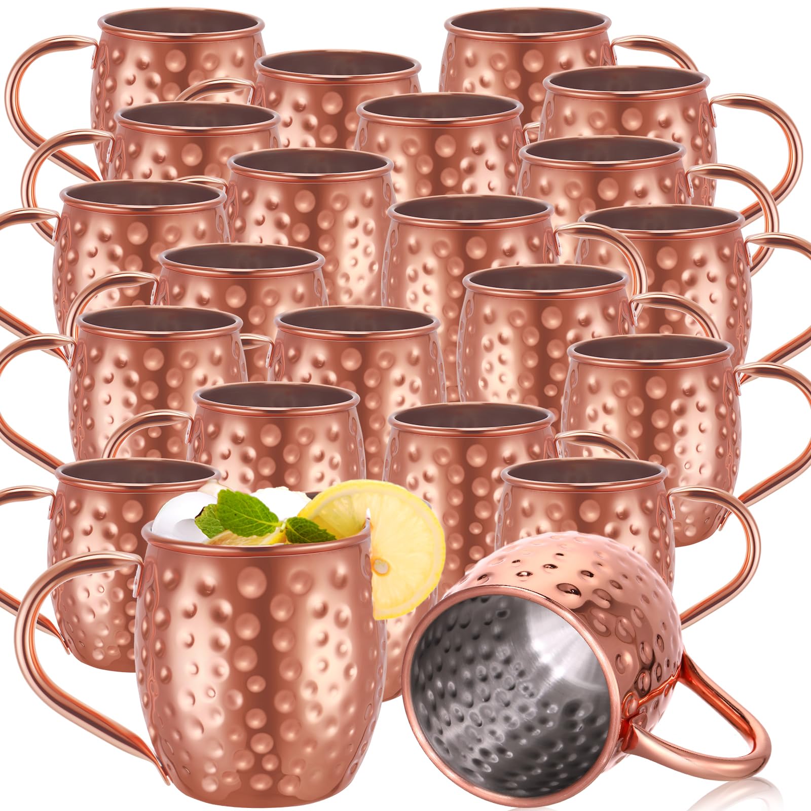24-Piece Moscow Mule Mug Set - 12oz Rose Gold Stainless Steel Copper Plated Cups with Hammered Finish, Tarnish Resistant for Cocktails, Iced Coffee & Wedding Gifts - Perfect for Home Bars, Parties & Holiday Entertaining