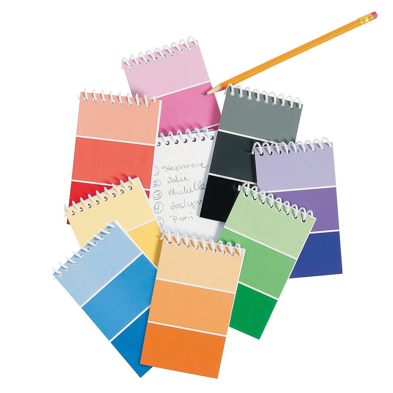 Fun Express Paint Chip Spiral Notepads - 24-Pack Colorful Memo Pads for Kids, Educational Learning Activities, Classroom & Homeschool Supplies, Art Projects & Creative Writing
