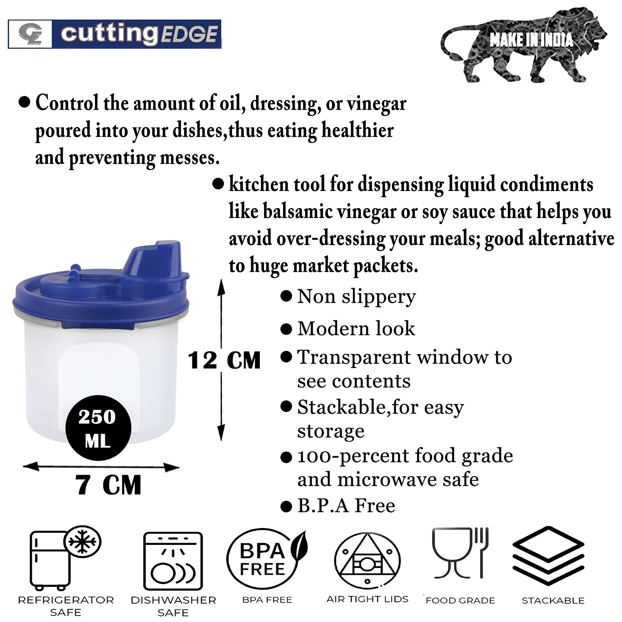 Premium Air-Tight Leak-Proof Oil Dispenser Bottle - BPA-Free Plastic Pourer for Olive Oil, Vinegar & Cooking Sauces | Easy-Flow Spout | Fridge Safe | 250ml Dark Blue | Perfect for Kitchen, Restaurants & Salad Dressing