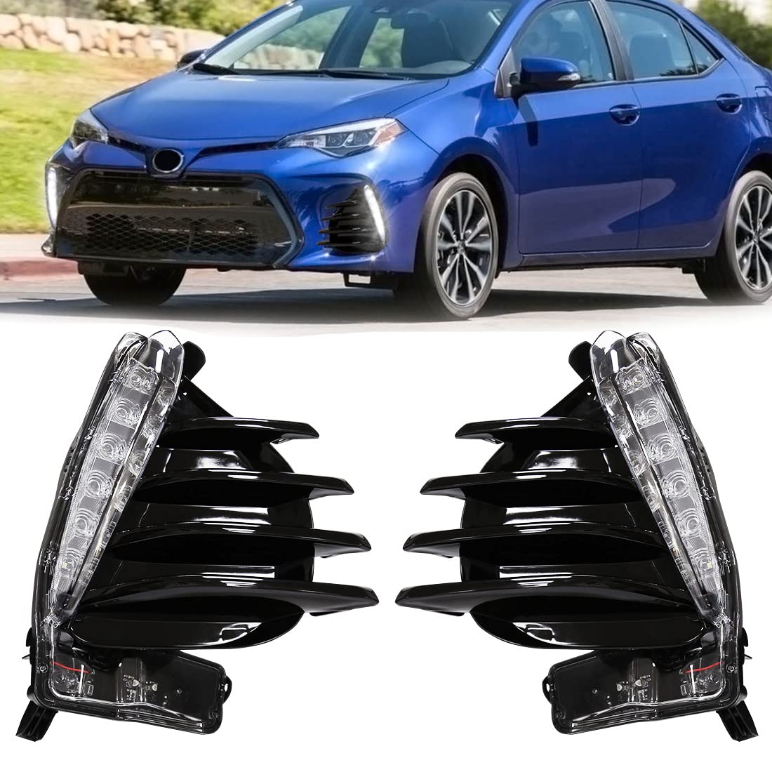 2017-2019 Toyota Corolla SE/XSE LED Fog Lights with Amber Turn Signal - DRL Daylight Running Lamps Kit (Includes Bezel, Switch & Wiring Harness) | Perfect for Night Driving & Enhanced Visibility