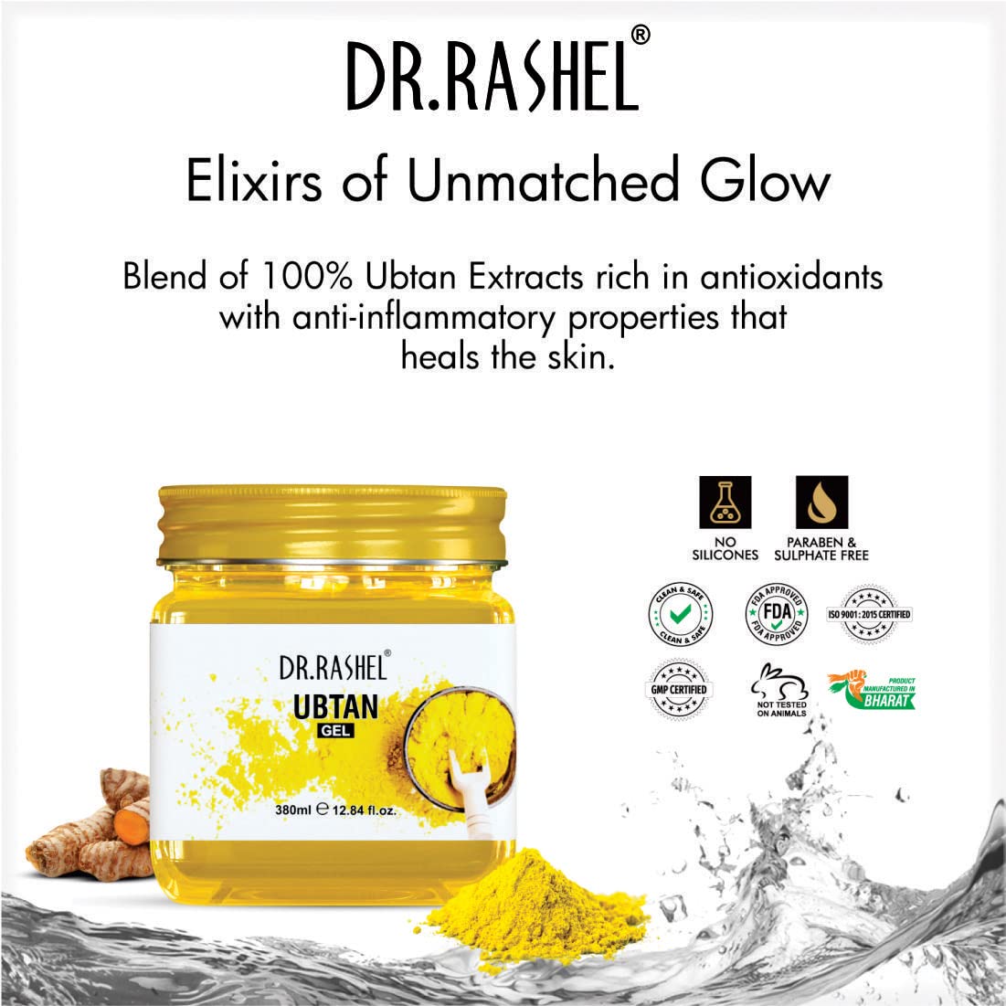 DR.RASHEL Ubtan Gel for Face & Body - Turmeric Brightening Cream for Normal Skin (380ml) | Natural Glow Treatment for Daily Skincare & Special Occasion Prep