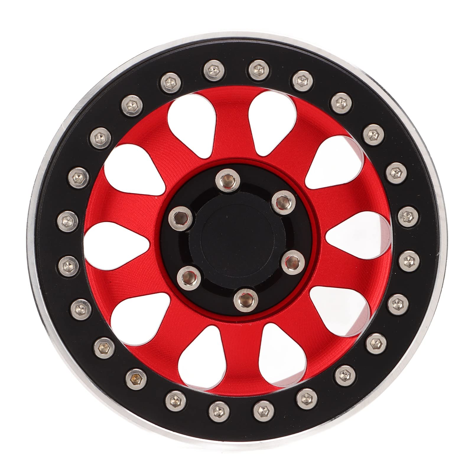 SPYMINNPOO 4pcs RC Car Wheels - 2.9 Inch Aluminum Alloy Replacement Rims for SCX6 1/6 Scale RC Cars (Red) - Durable Off-Road Performance for Crawling & Trail Adventures