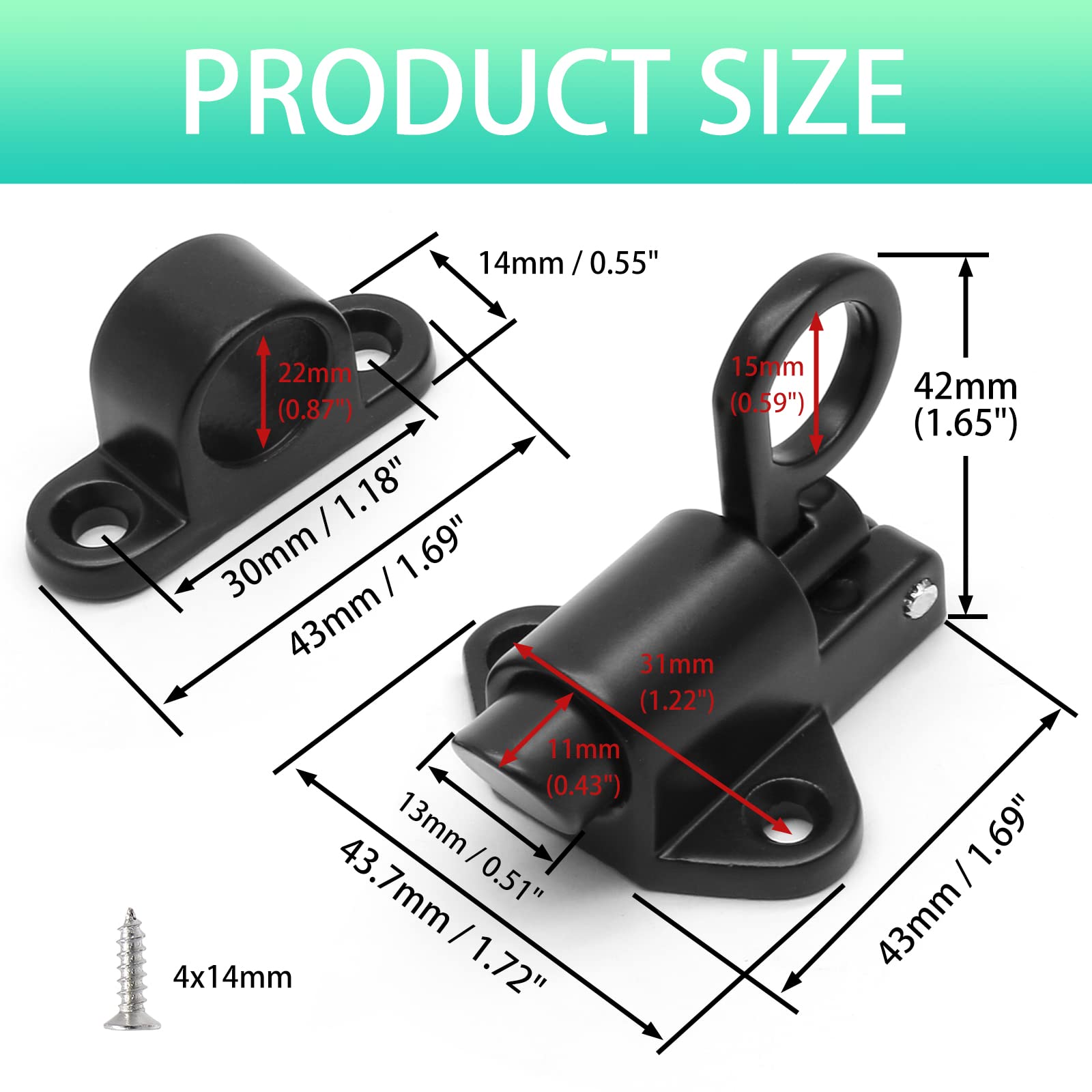 4-Pack Self-Closing Door Latches - Heavy Duty Spring Loaded Bolt Latch with Security Pull Ring - Automatic Window, Shed & Gate Door Lock (Black) - Ideal for Home Security, Barns, Storage Units & Outdoor Buildings