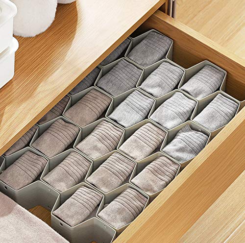 Onerbuy 8-Piece DIY Honeycomb Closet Organizer Drawer Dividers - Plastic Storage Boxes for Underwear, Socks, Bras, Ties, Belts, Scarves & Makeup (Grey) | Space-Saving Cabinet Partition for Bedroom, Bathroom & Office Organization