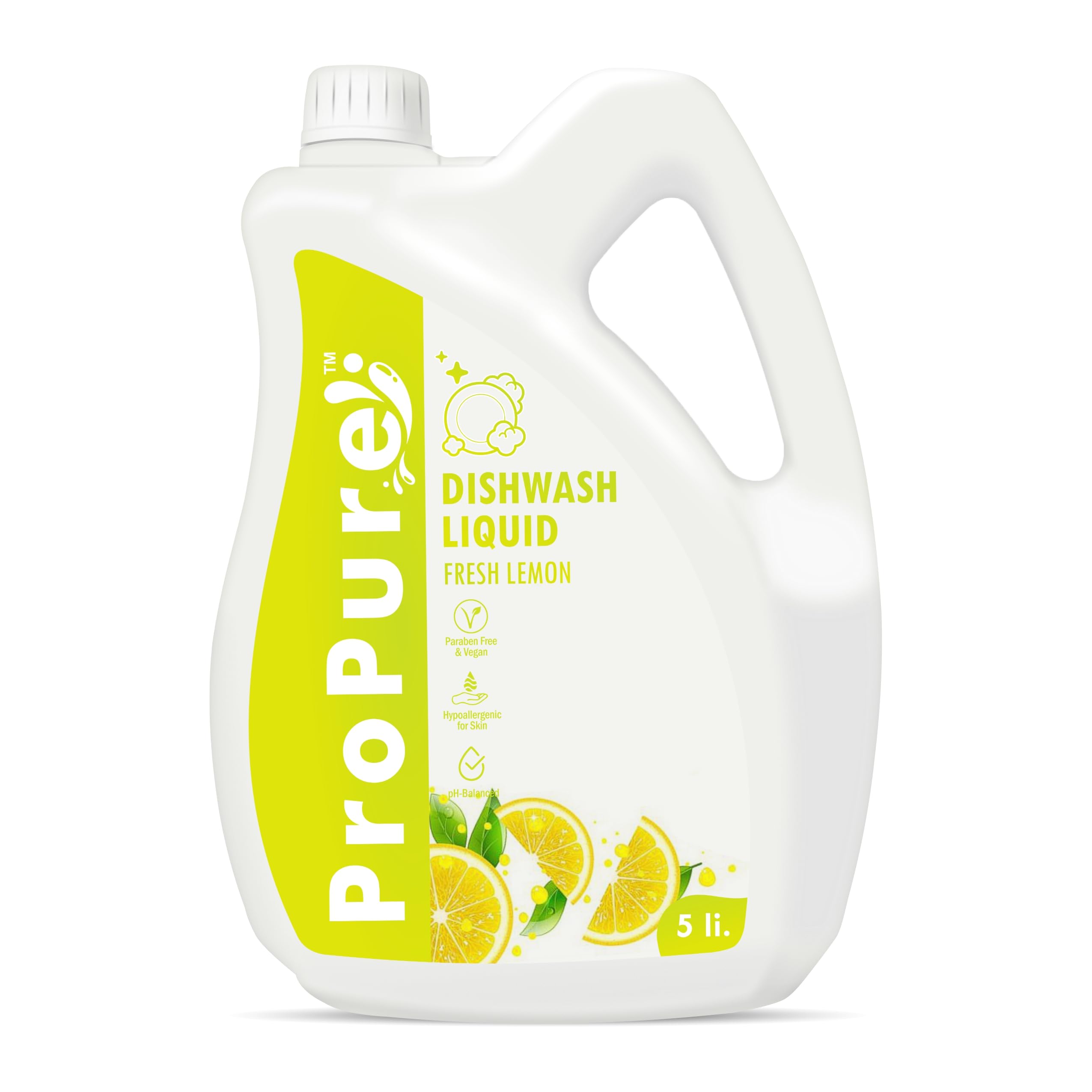 ProPure Dish Wash Liquid Gel Refill Pack - 5 Litres | Fresh Lemon Scent | No Residue | Powerful Grease Cleaner for Pots, Pans & Utensils | Kitchen Dishwashing Soap - Ideal for Daily Dish Cleaning & Tough Stains