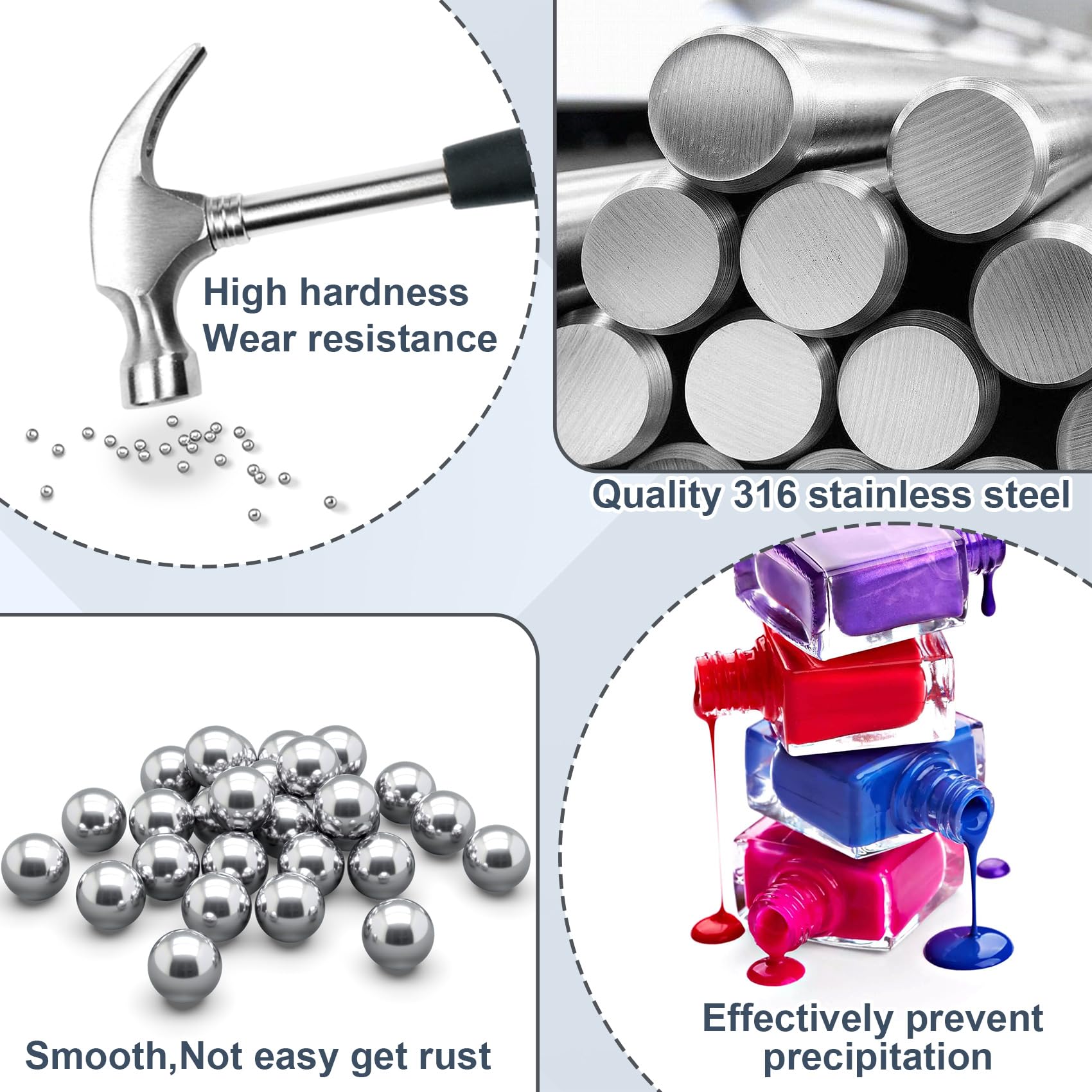OIIKI 125 PCS 316 Stainless Steel Paint Mixing Balls - 4mm (0.16 Inch) Nail Polish & Model Paint Mixing Balls - Replacement Bearing Balls for Artists & DIY Projects - Perfect for Acrylic, Oil Paint & Epoxy Resin Mixing