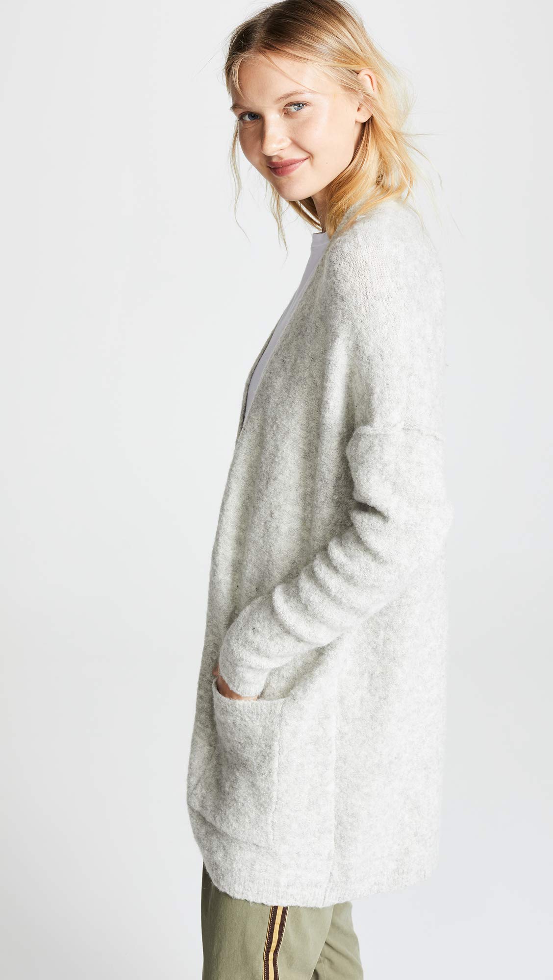 Free People Women's Phantom Cardigan - Soft Knit Open Front Long Sleeve Sweater, Grey, Size Large - Perfect for Casual Outfits, Layering & Cozy Fall Fashion
