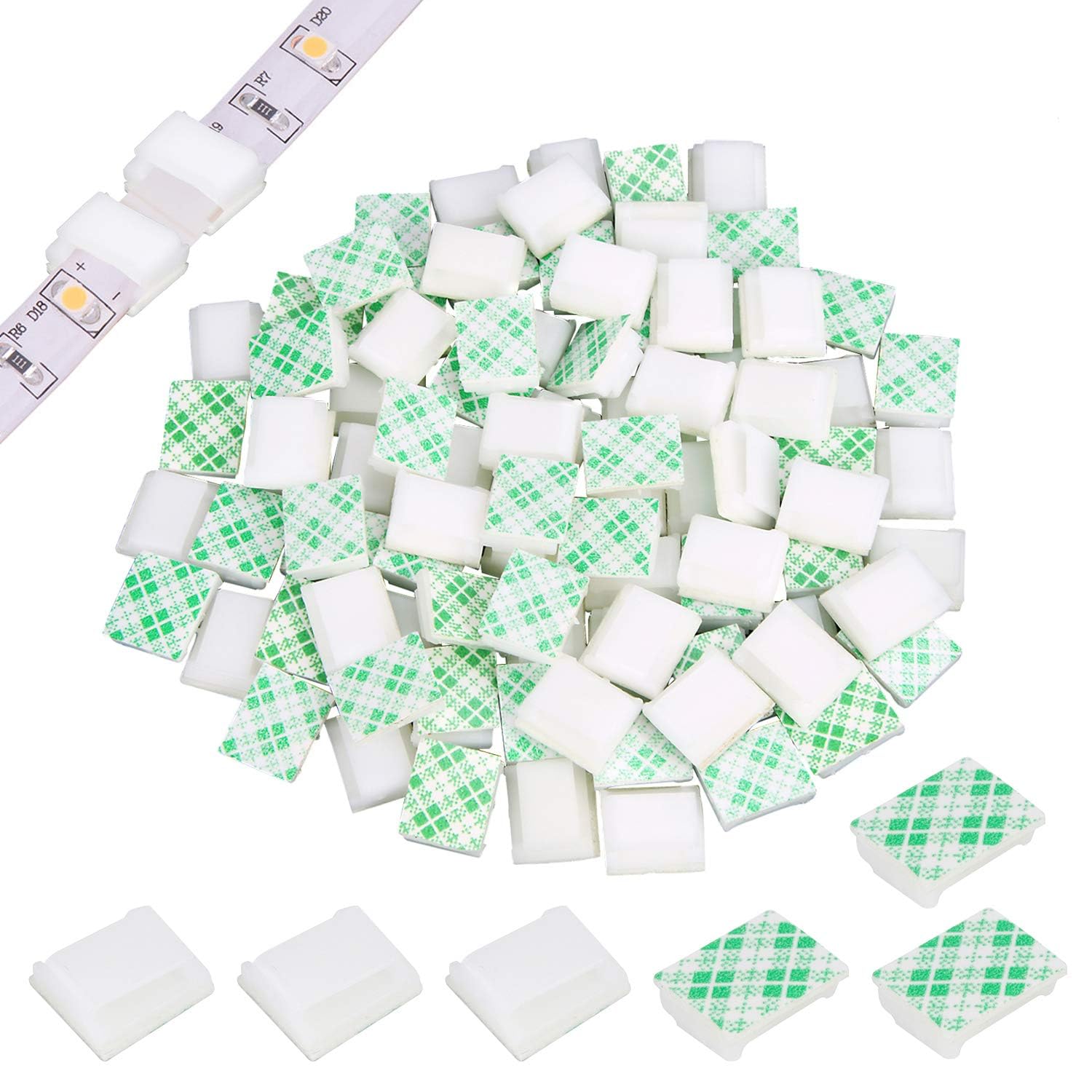 120 PCS White Self-Adhesive LED Light Strip Mounting Clips - 8mm Cable Clamp Organizer & Fasteners for LED Strips - Perfect for Home, Office, and DIY Lighting Projects