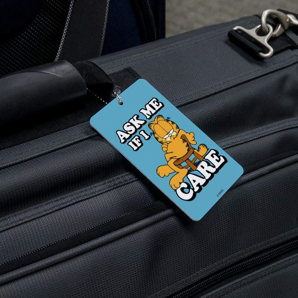 Garfield Ask Me If I Care Luggage Tag - Funny Suitcase ID Tag for Carry-On Bags | Perfect for Travel, Vacation & Airplane Identification