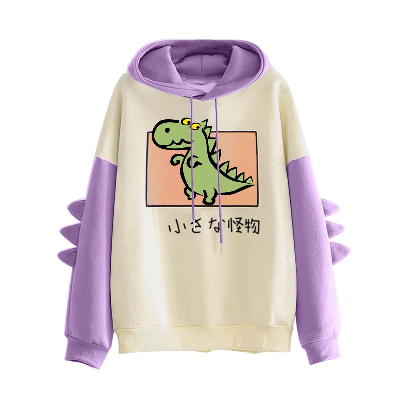 Dinosaur Graphic Sweatshirt for Women - Long Sleeve Solid Color Pullover Top | Cute Casual Outfit for Fall, Winter & Streetwear Fashion