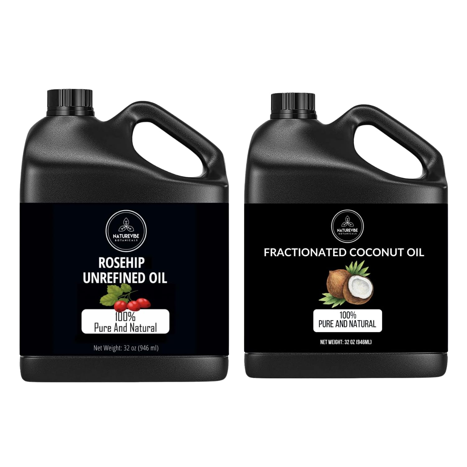 Organic Neem Oil & Fractionated Coconut Oil 32oz Duo - Cold Pressed, Unrefined for Hair, Skin & Nail Care | Natural Moisturizer for Dry Scalp, Massage & DIY Beauty Recipes