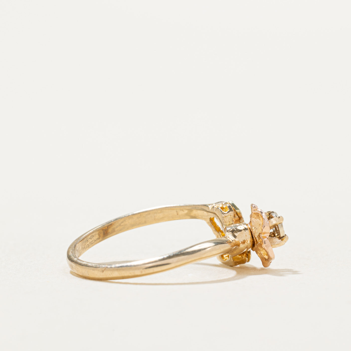 10K Two Tone Gold Diamond Rose Ring | 0.01ct Natural Diamond | Size 4.5 | Elegant Wedding Band, Anniversary Gift for Her, Valentine's Day Jewelry