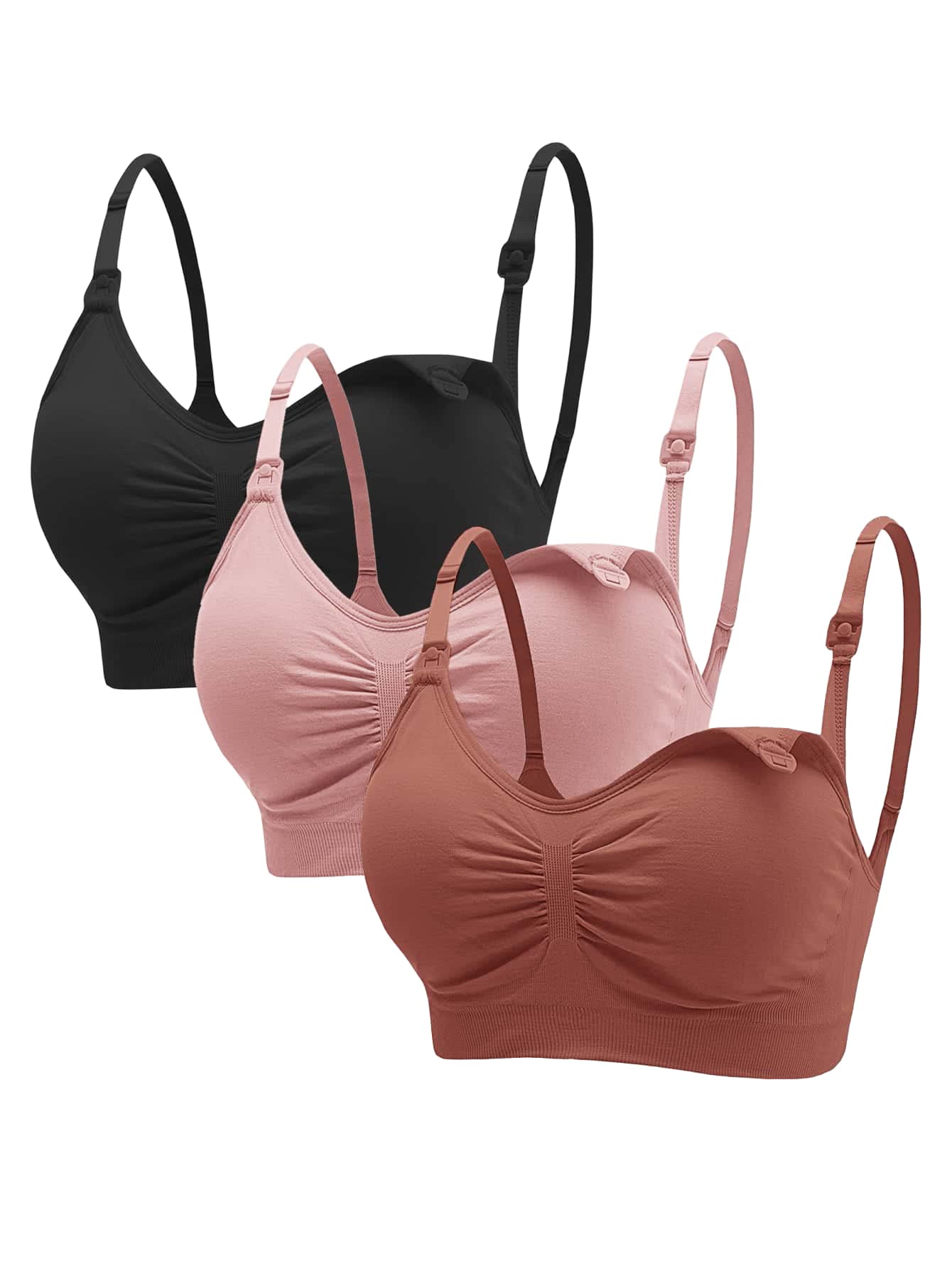 Floerns Women's 3-Pack Seamless Nursing Bras - Soft Maternity Bralette with Ruched Bust for Comfort & Support | Perfect for Breastfeeding, Pregnancy & Everyday Wear