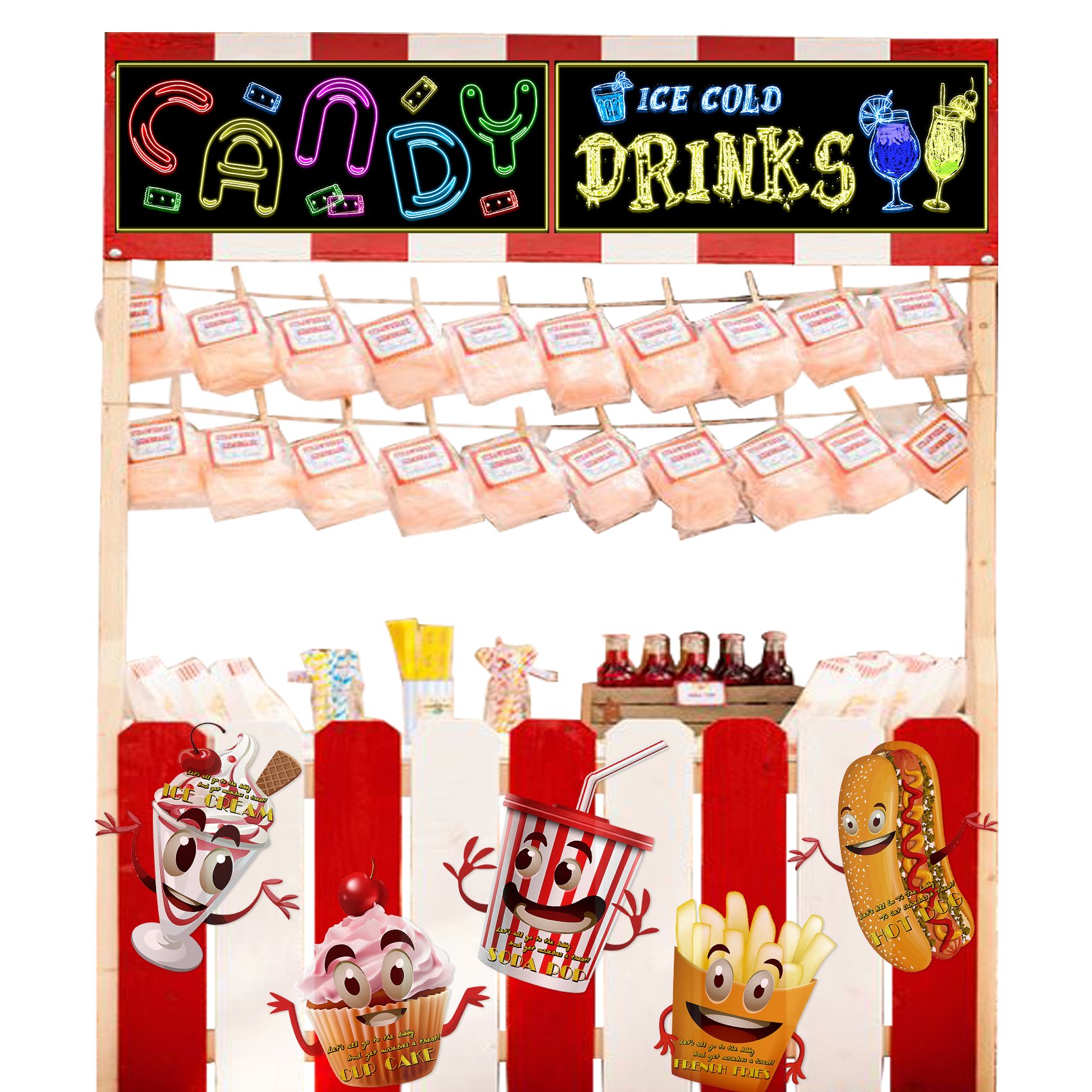 Musykrafties Movie Night Large Prepasted Food Sign - Dancing Snacks Theater Cutout Wall Mural Decal Stickers 4-Pack for Home Theater Decor, Cinema Party & Kids Room Decoration
