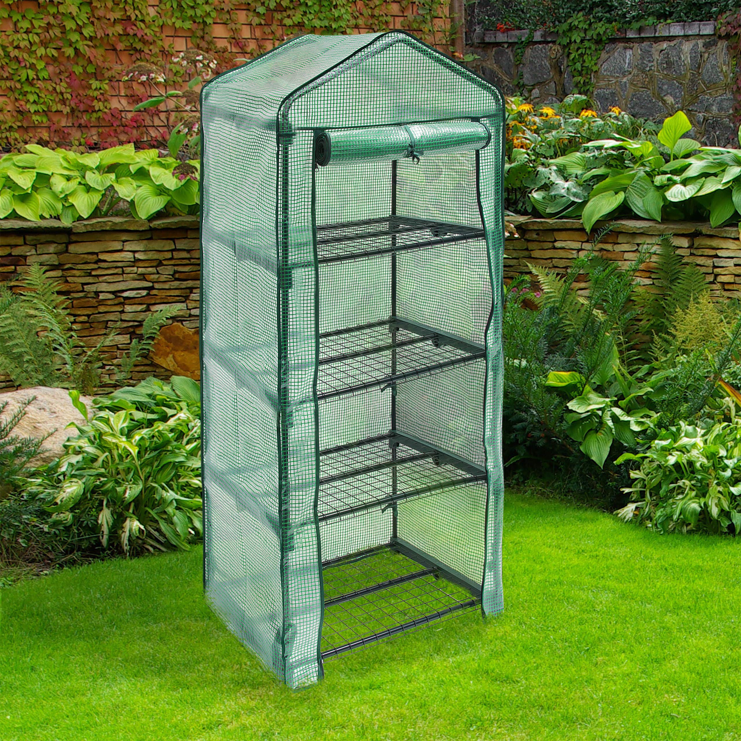 4-Tier Greenhouse Plant Stand - 60x46cm (23.6x18.1in) Heavy Duty Tear-Resistant Shelves for Indoor/Outdoor Gardening - Perfect for Seedlings, Herbs & Small Plants Growth Support