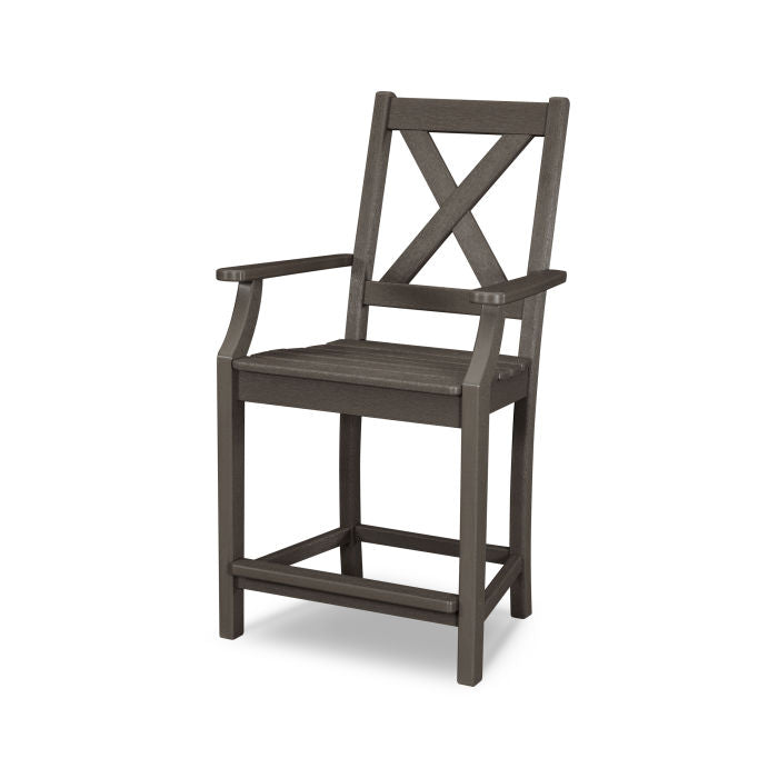 POLYWOOD Braxton Counter Height Arm Chair - Durable Outdoor & Indoor Bar Stool for Kitchen, Patio, and Dining - Weather-Resistant & Comfortable Seating